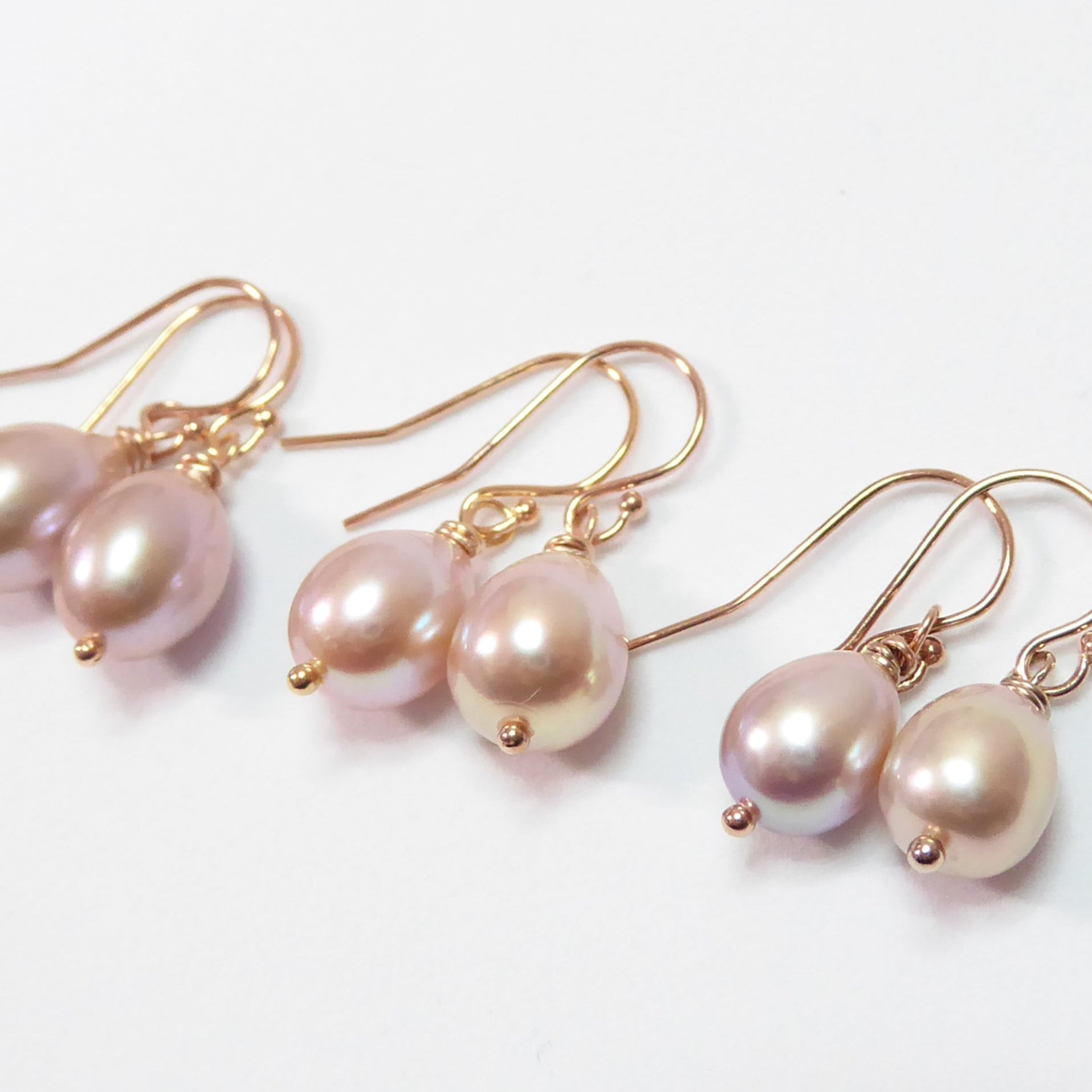Freshwater Pearl Champagne Pink Pearl Teardrop Earrings - Sterling Silver, Gold or Rose Gold