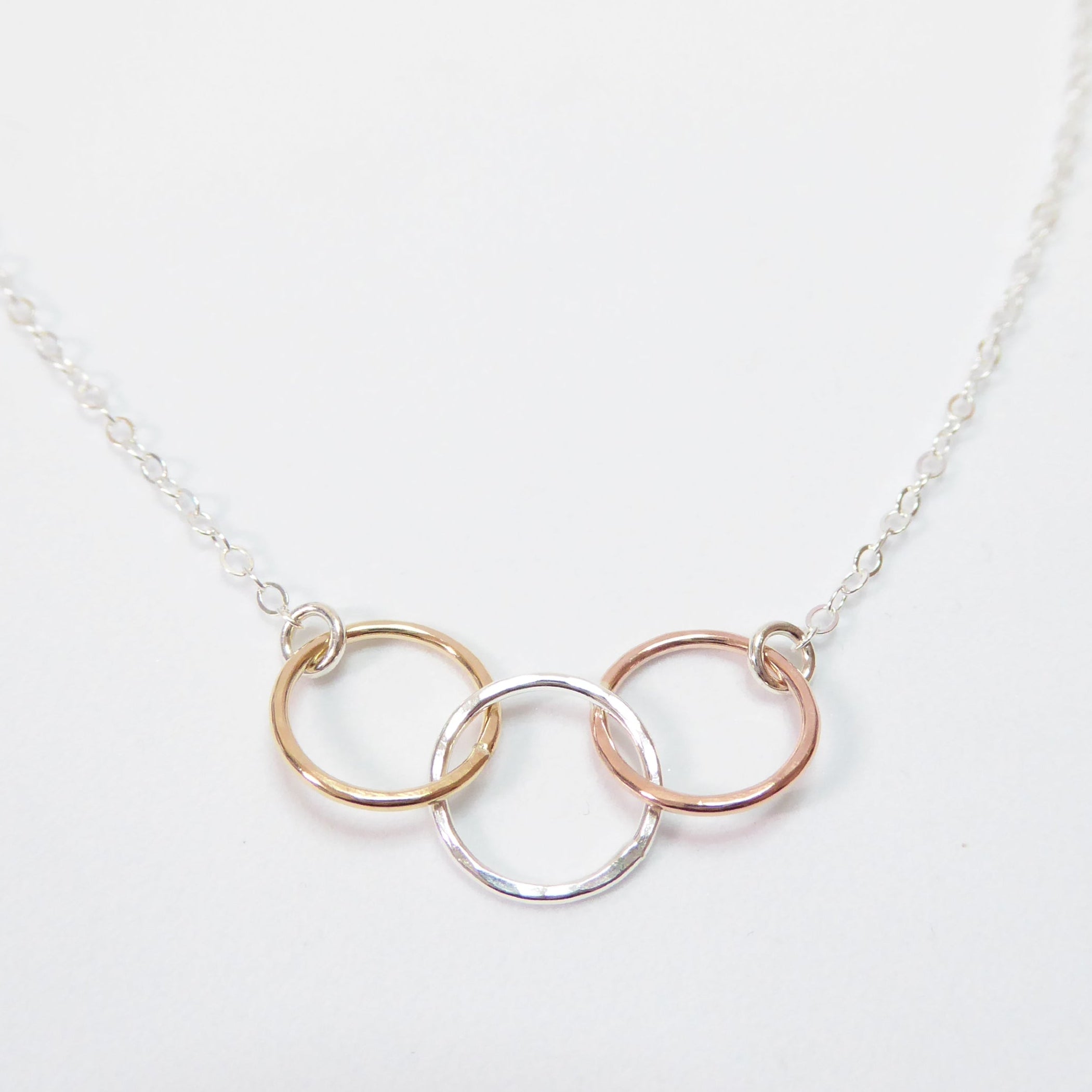 Three Circle Necklace With Mixed Metal Trio Infinity, Sterling Silver