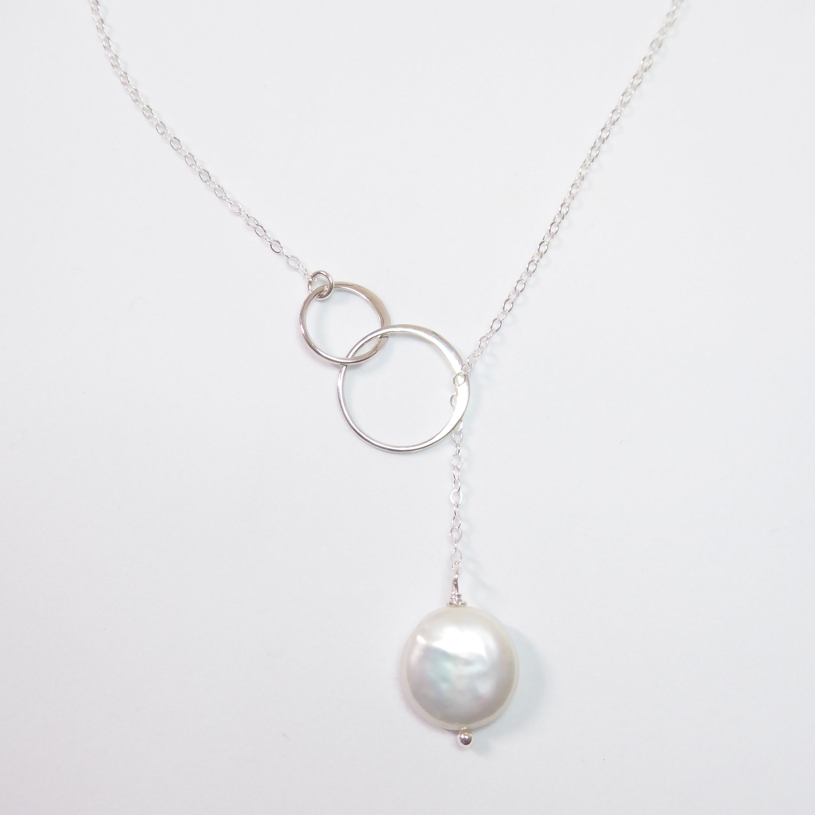 Freshwater Pearl Lariat Necklace With Infinity Circles