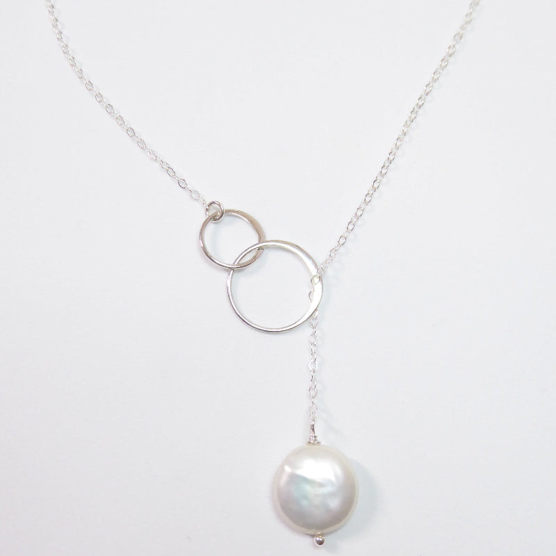 Freshwater Pearl Lariat Necklace With Infinity Circles