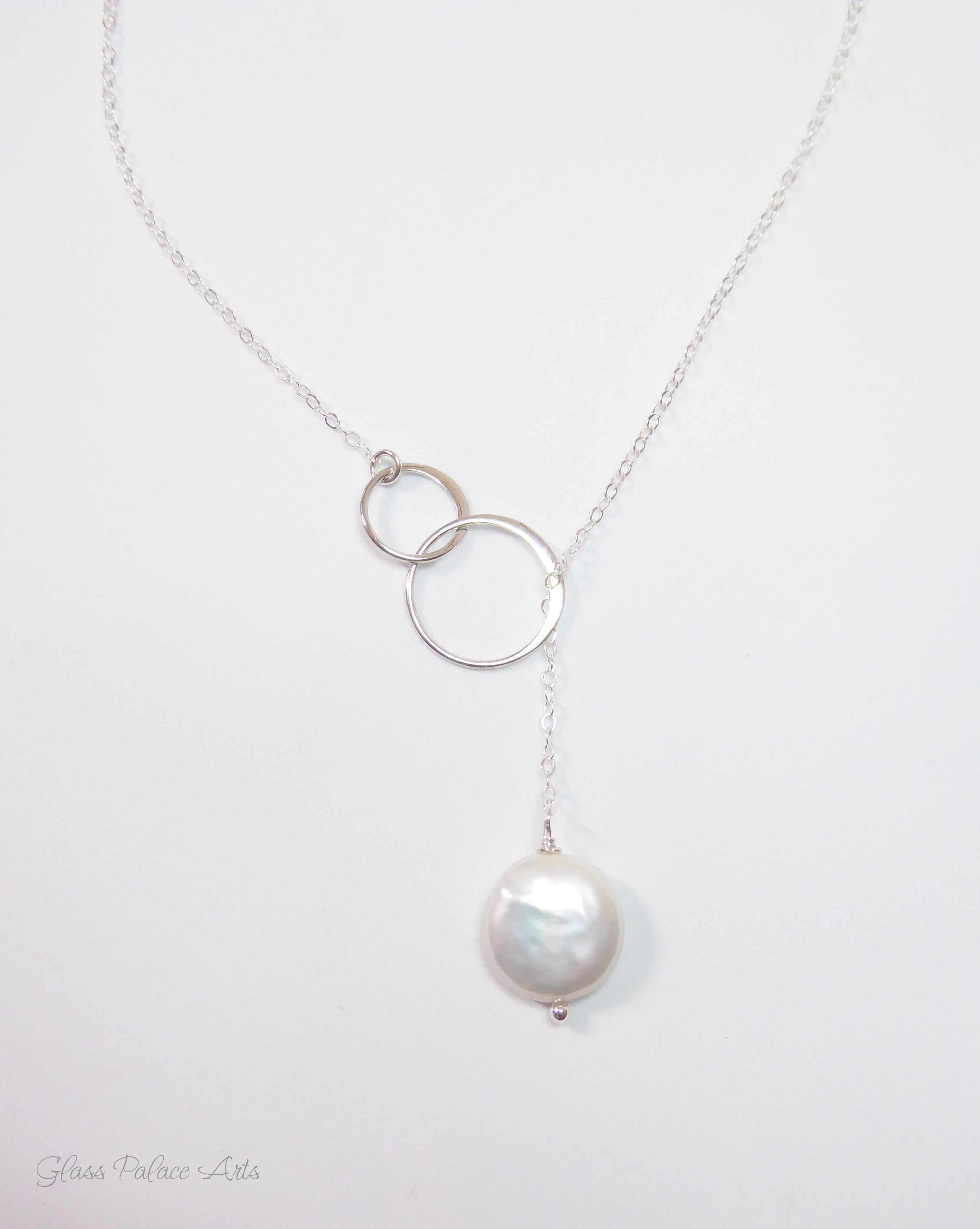 Freshwater Pearl Lariat Necklace With Infinity Circles