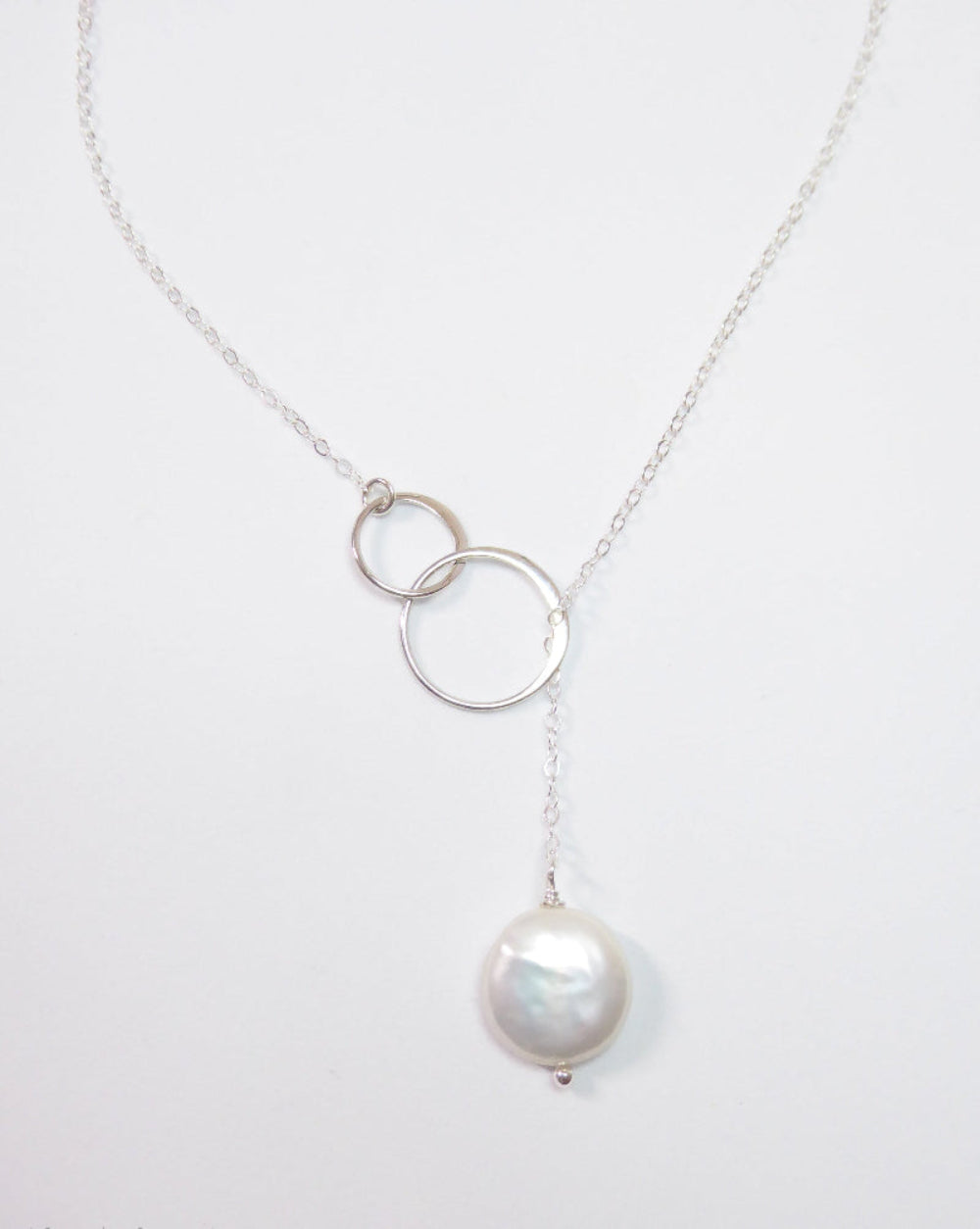 Freshwater Pearl Lariat Necklace With Infinity Circles