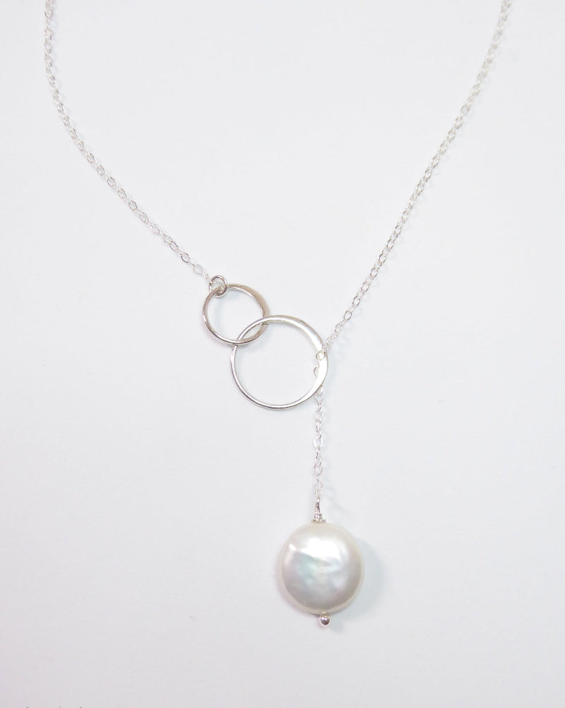 Freshwater Pearl Lariat Necklace With Infinity Circles