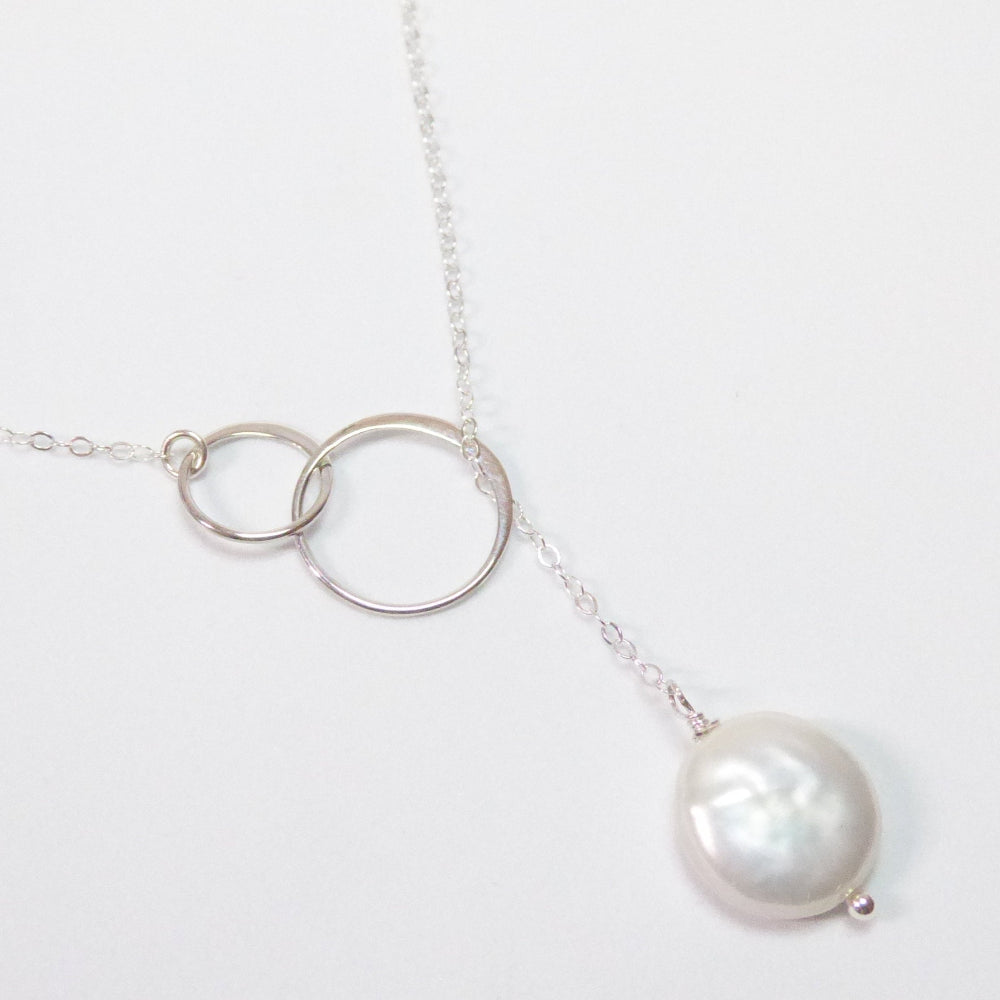 Freshwater Pearl Lariat Necklace With Infinity Circles