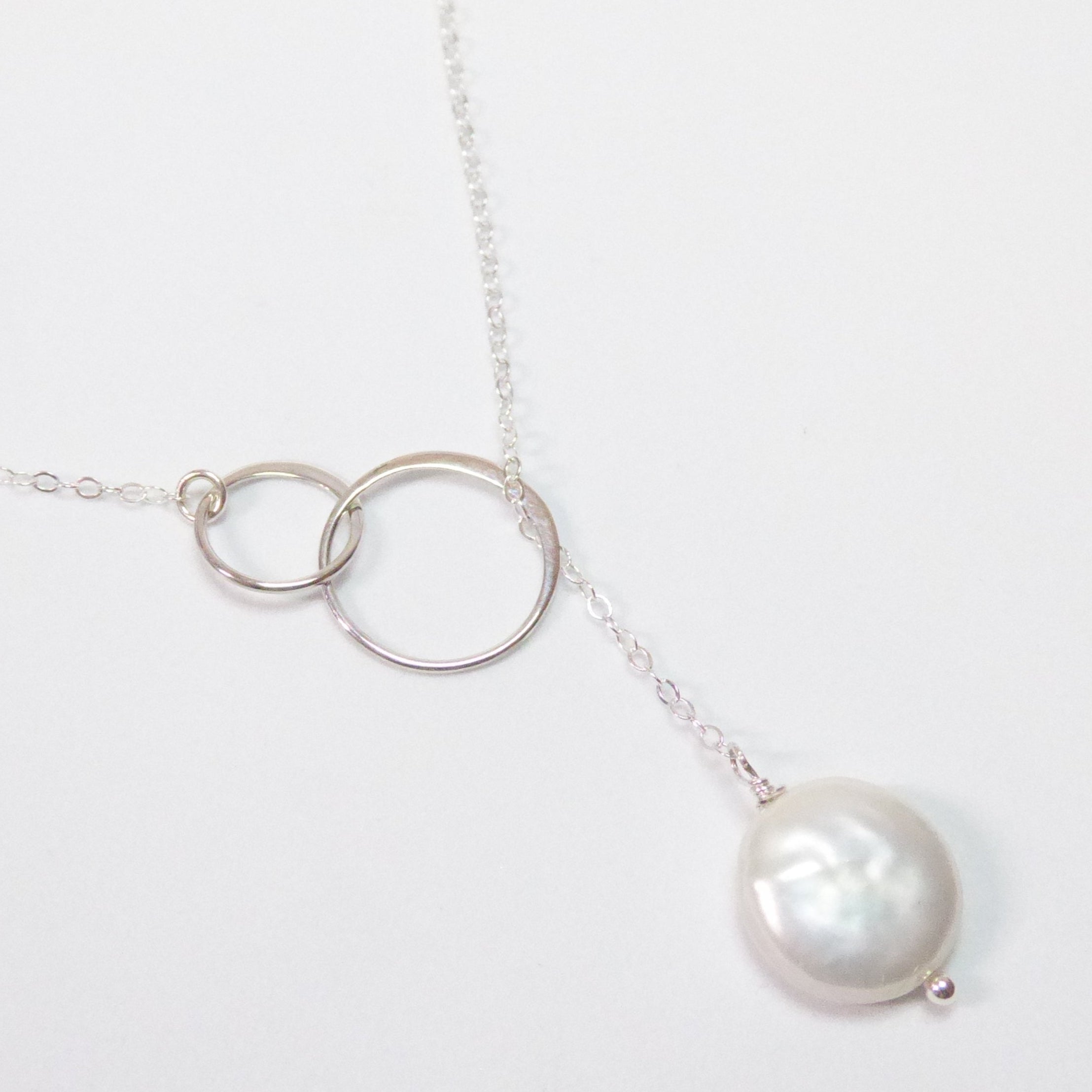 Freshwater Pearl Lariat Necklace With Infinity Circles
