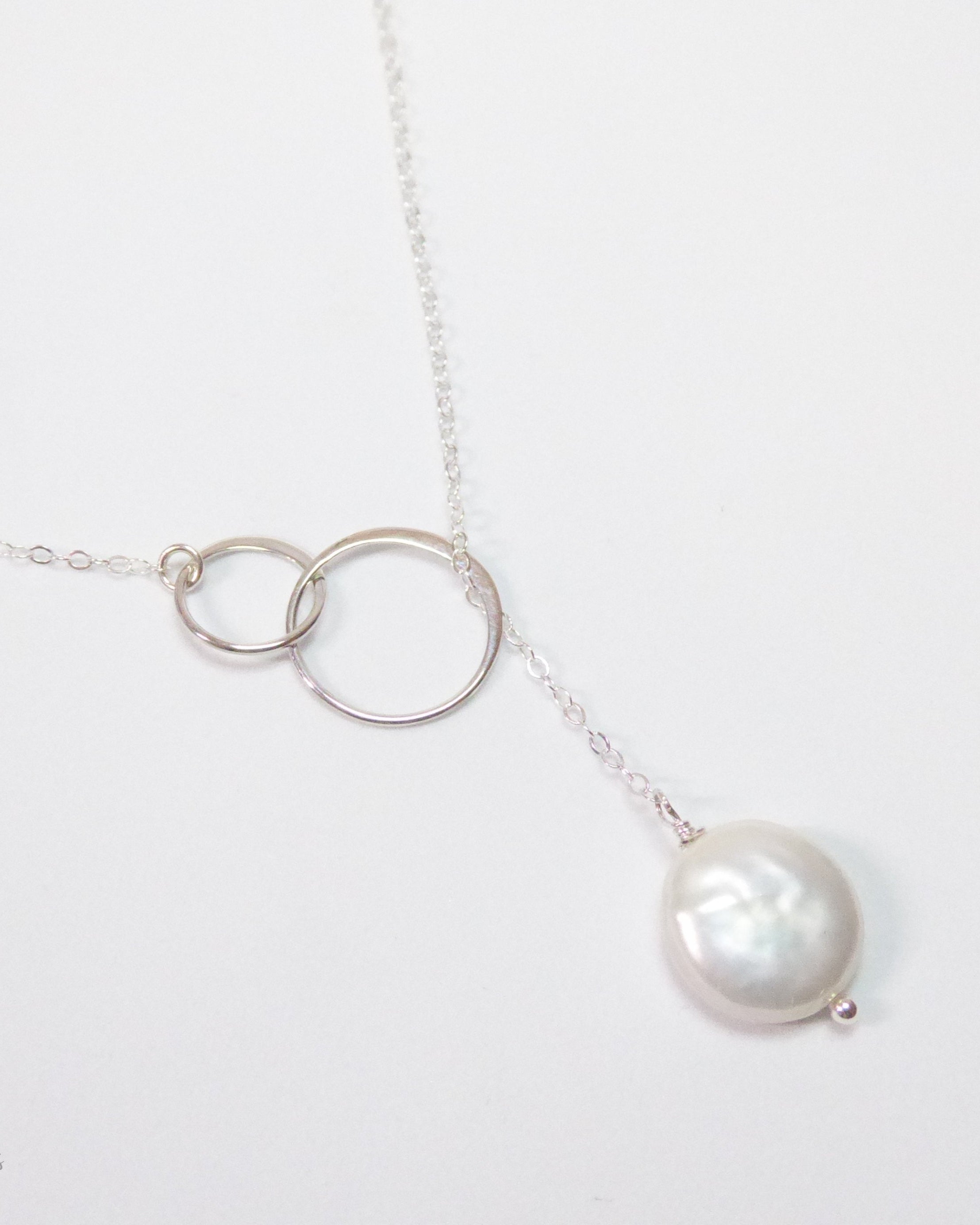 Freshwater Pearl Lariat Necklace With Infinity Circles