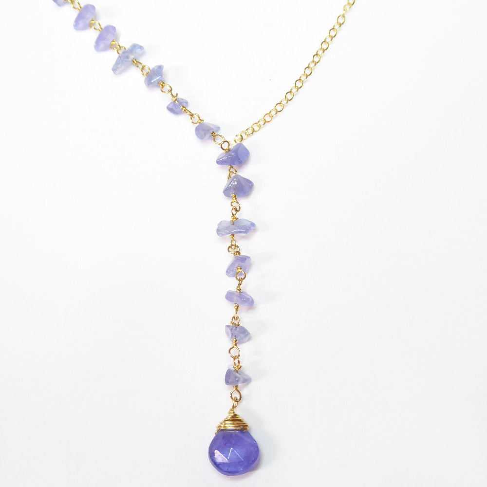 Tanzanite Necklace With Beaded Gemstone Chain
