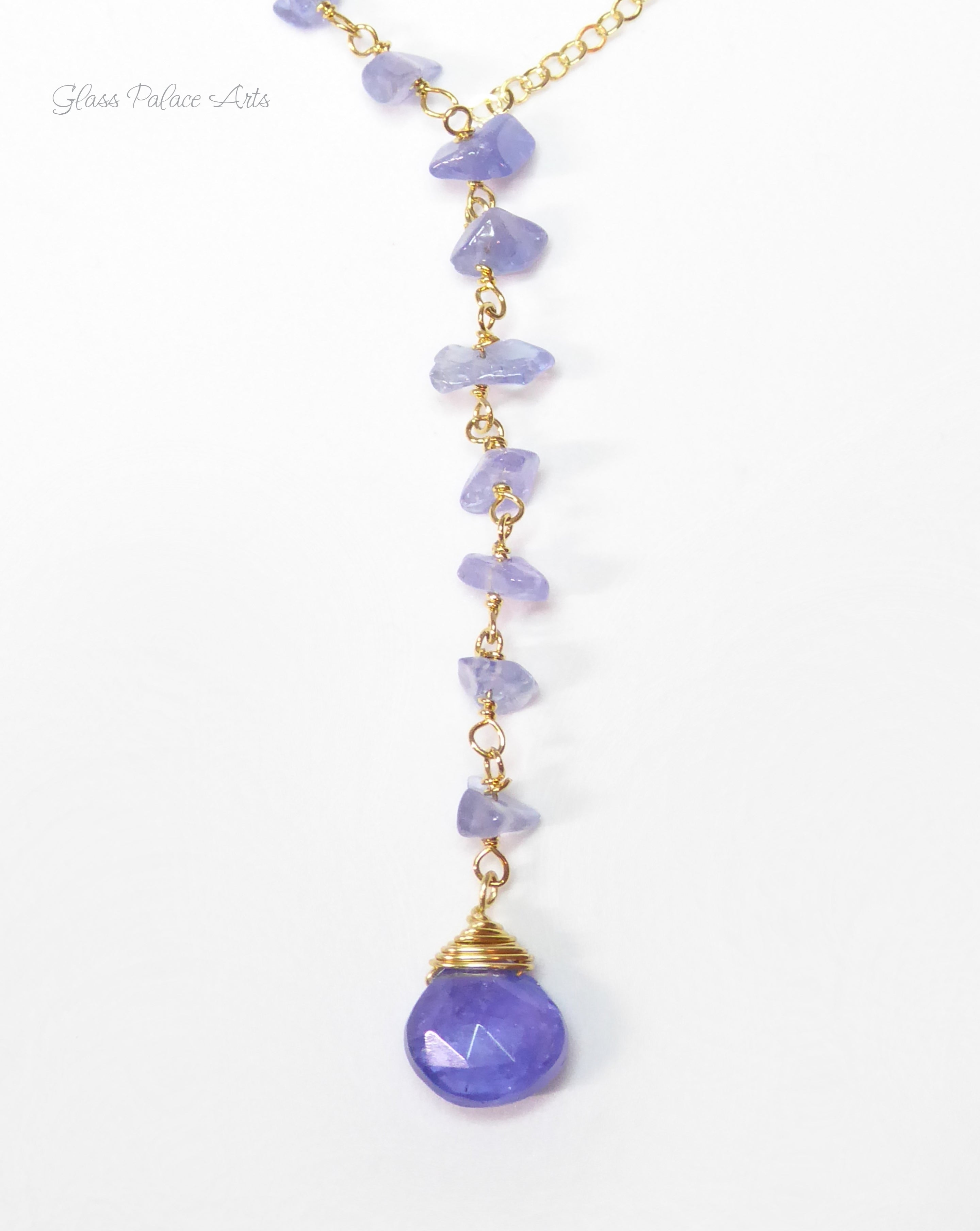 Tanzanite Necklace With Beaded Gemstone Chain