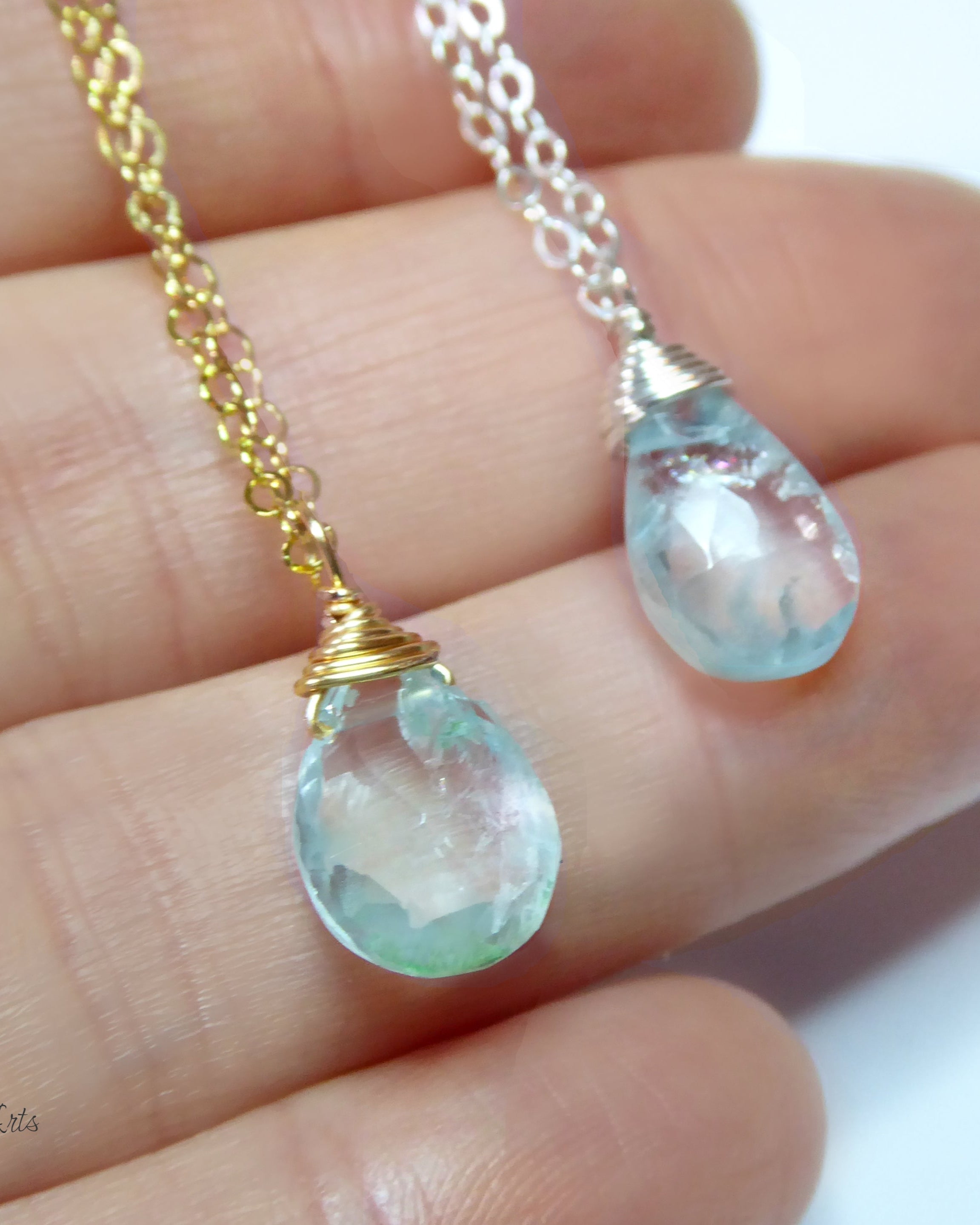 Genuine Aquamarine Teardrop Necklace ~ March Birthstone Gemstone Jewelry