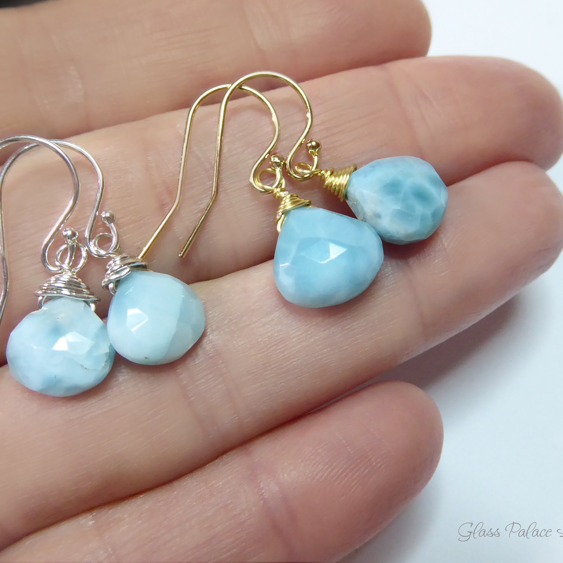 Teardrop Larimar Earrings For Women - Sterling Silver or 14k Gold Fill
