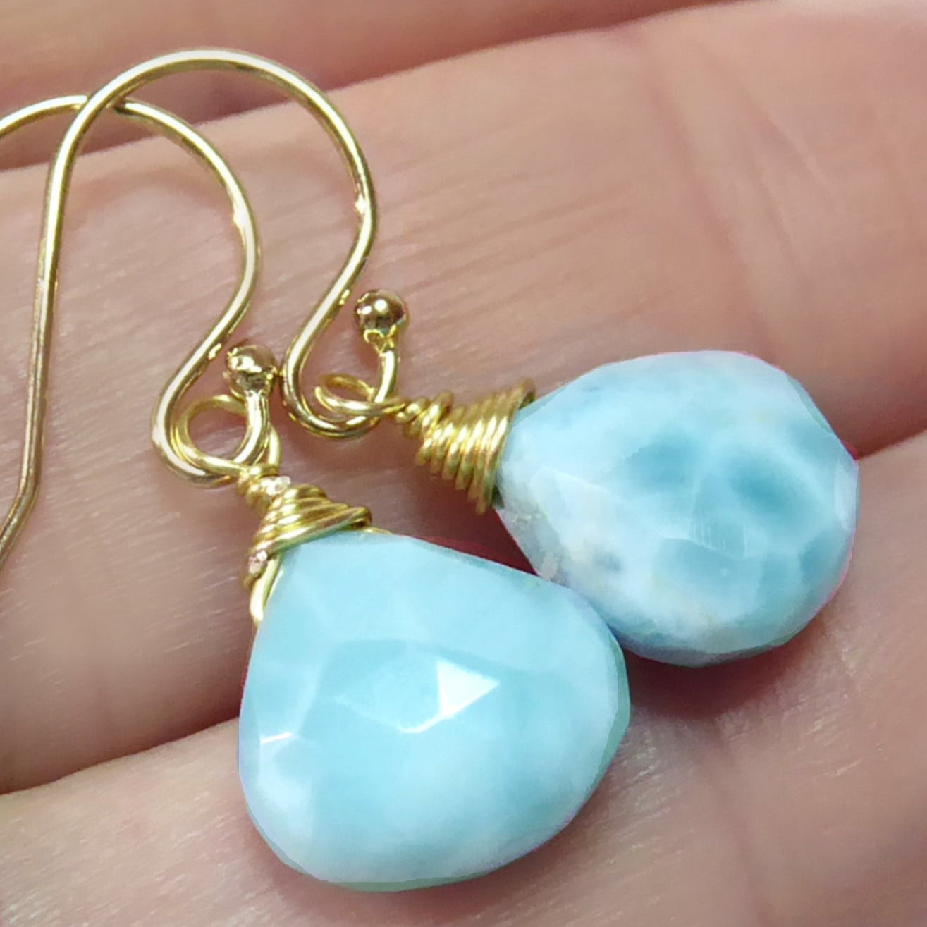 Teardrop Larimar Earrings For Women - Sterling Silver or 14k Gold Fill