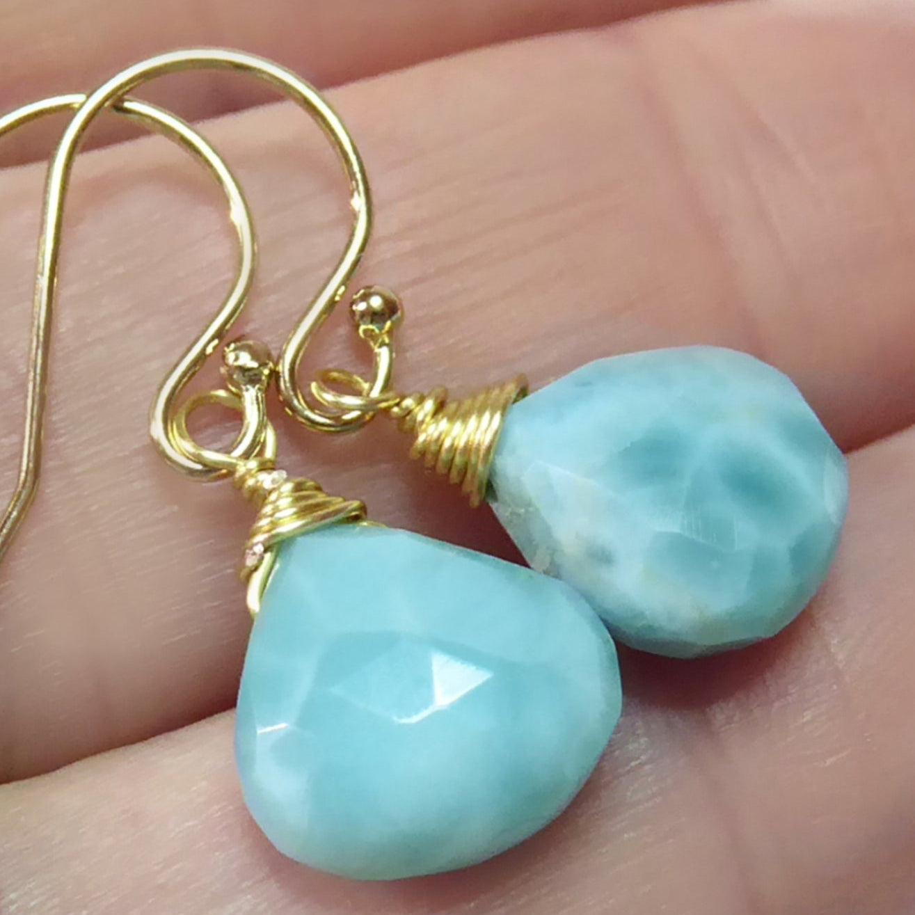 Teardrop Larimar Earrings For Women - Sterling Silver or 14k Gold Fill