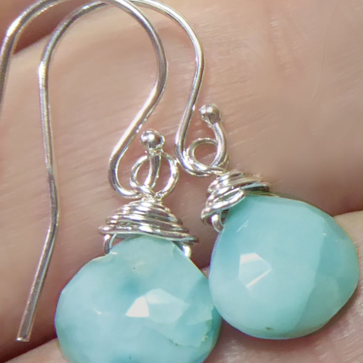 Teardrop Larimar Earrings For Women - Sterling Silver or 14k Gold Fill
