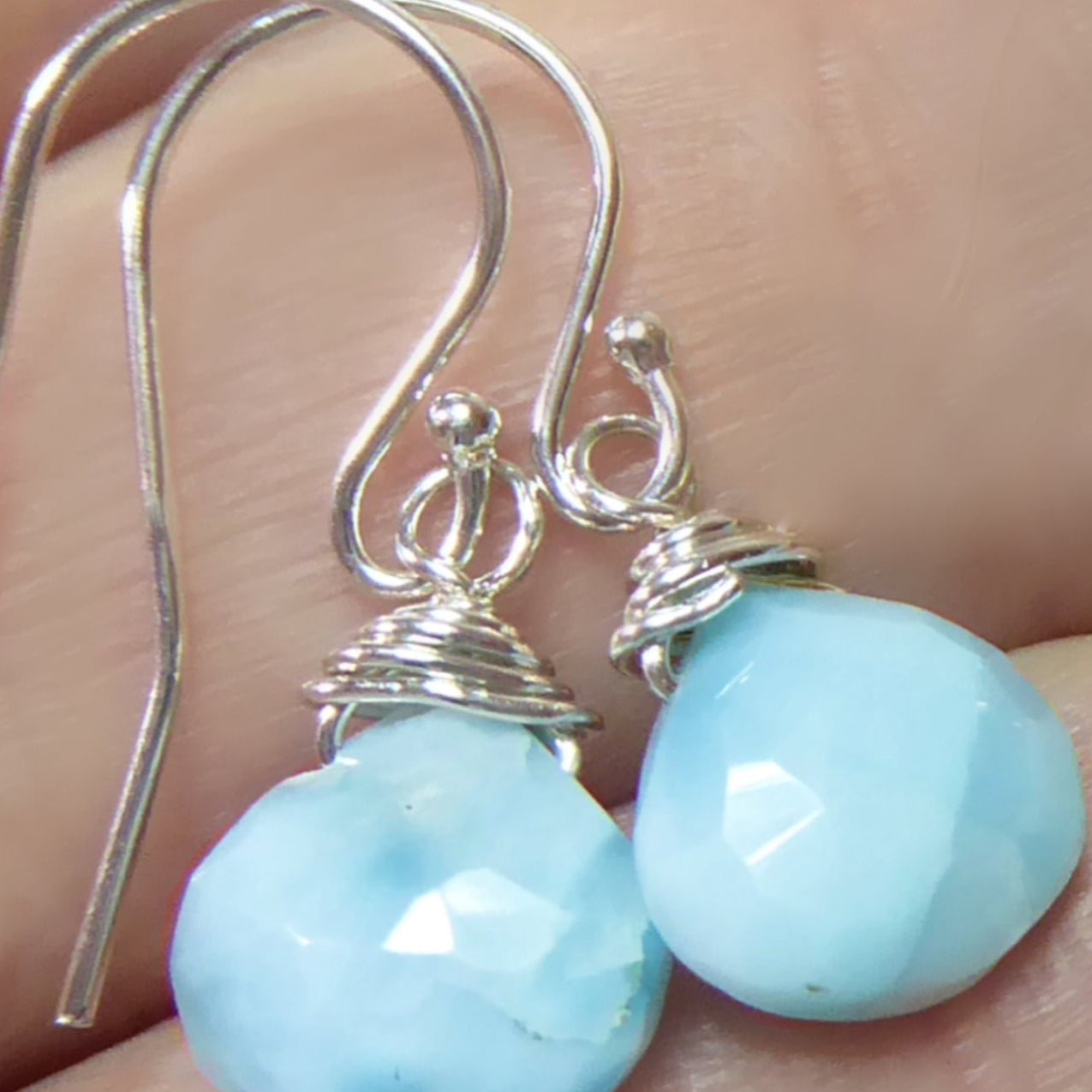 Teardrop Larimar Earrings For Women - Sterling Silver or 14k Gold Fill