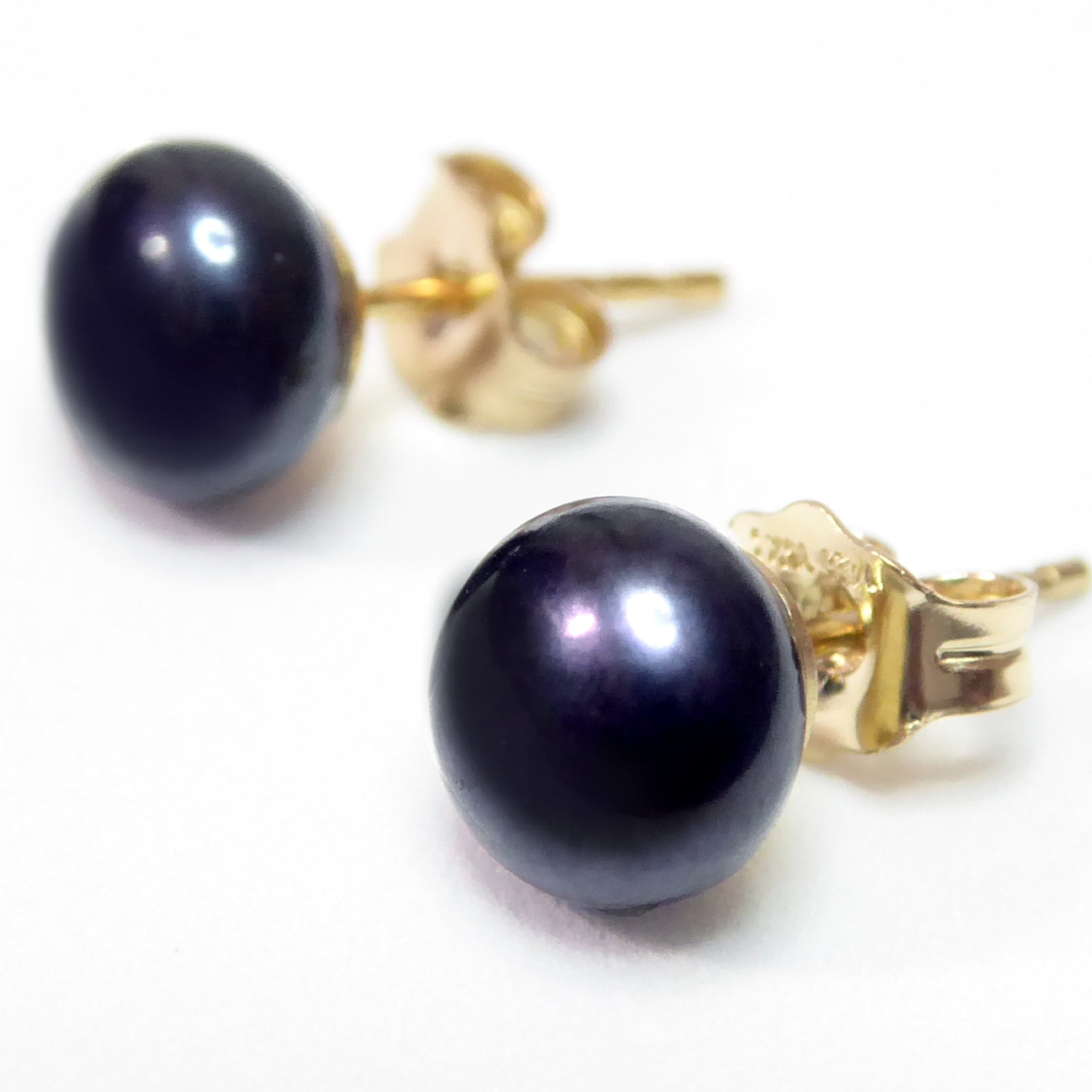 Black Dark Blue Freshwater Pearl Stud Earrings For Women - 14k Gold Fill