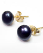 Black Dark Blue Freshwater Pearl Stud Earrings For Women - 14k Gold Fill