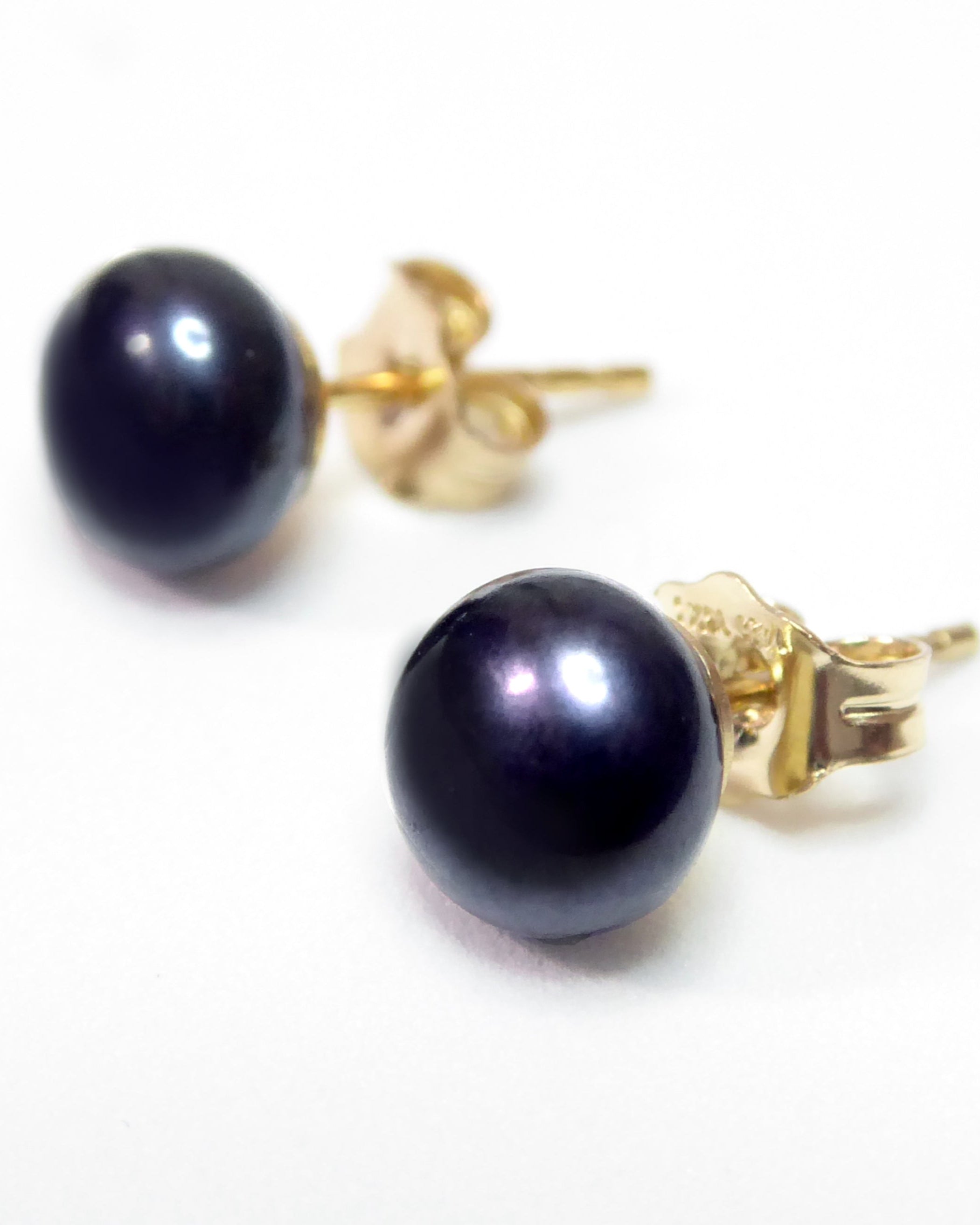Black Dark Blue Freshwater Pearl Stud Earrings For Women - 14k Gold Fill