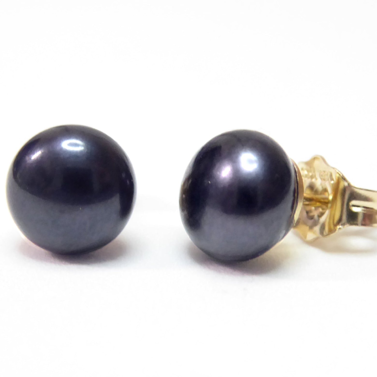 Black Dark Blue Freshwater Pearl Stud Earrings For Women - 14k Gold Fill