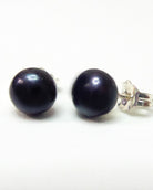 Black Dark Blue Freshwater Pearl Stud Earrings For Women - Sterling Silver