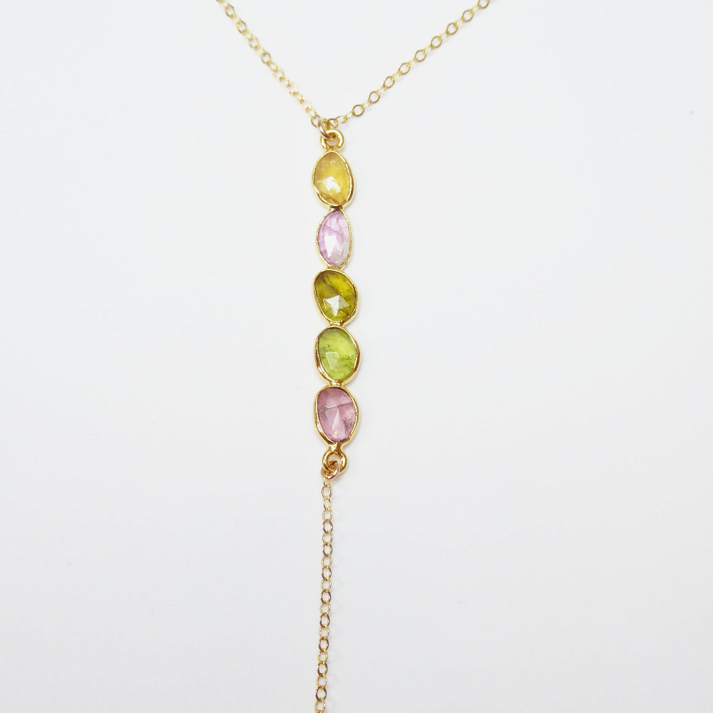 Tourmaline Lariat Necklace For Women With Mixed Colors