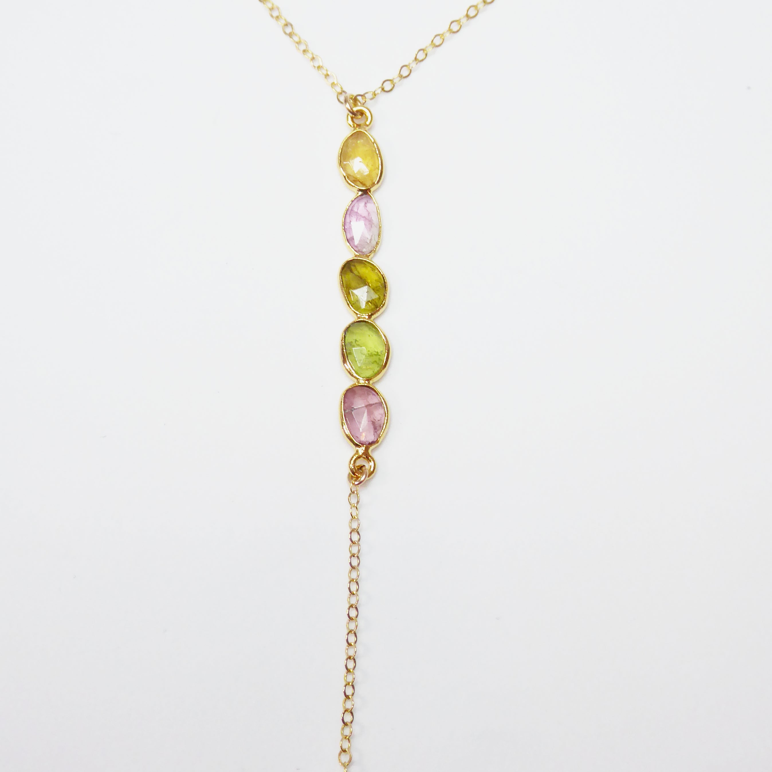 Tourmaline Lariat Necklace For Women With Mixed Colors