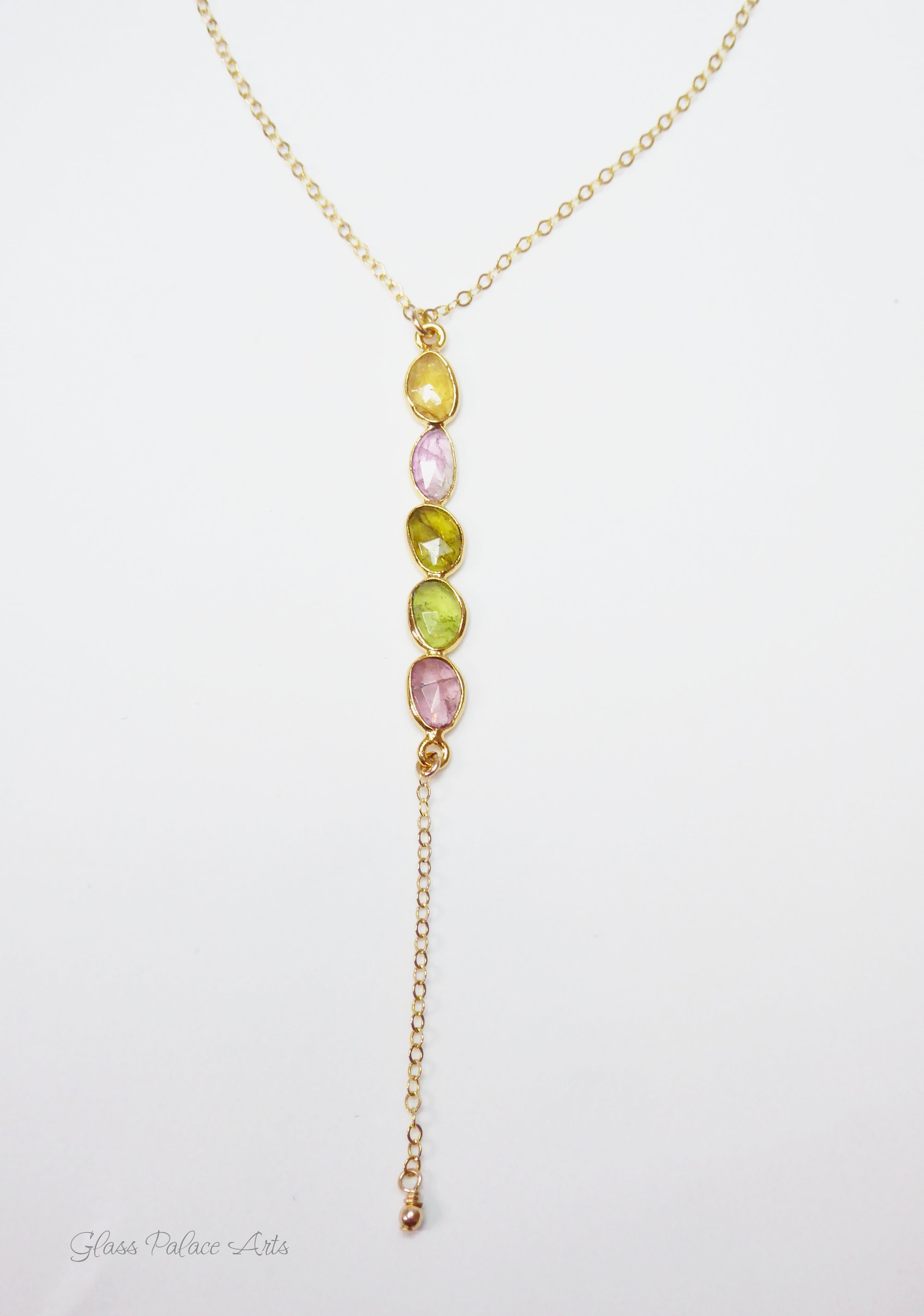 Tourmaline Lariat Necklace For Women With Mixed Colors