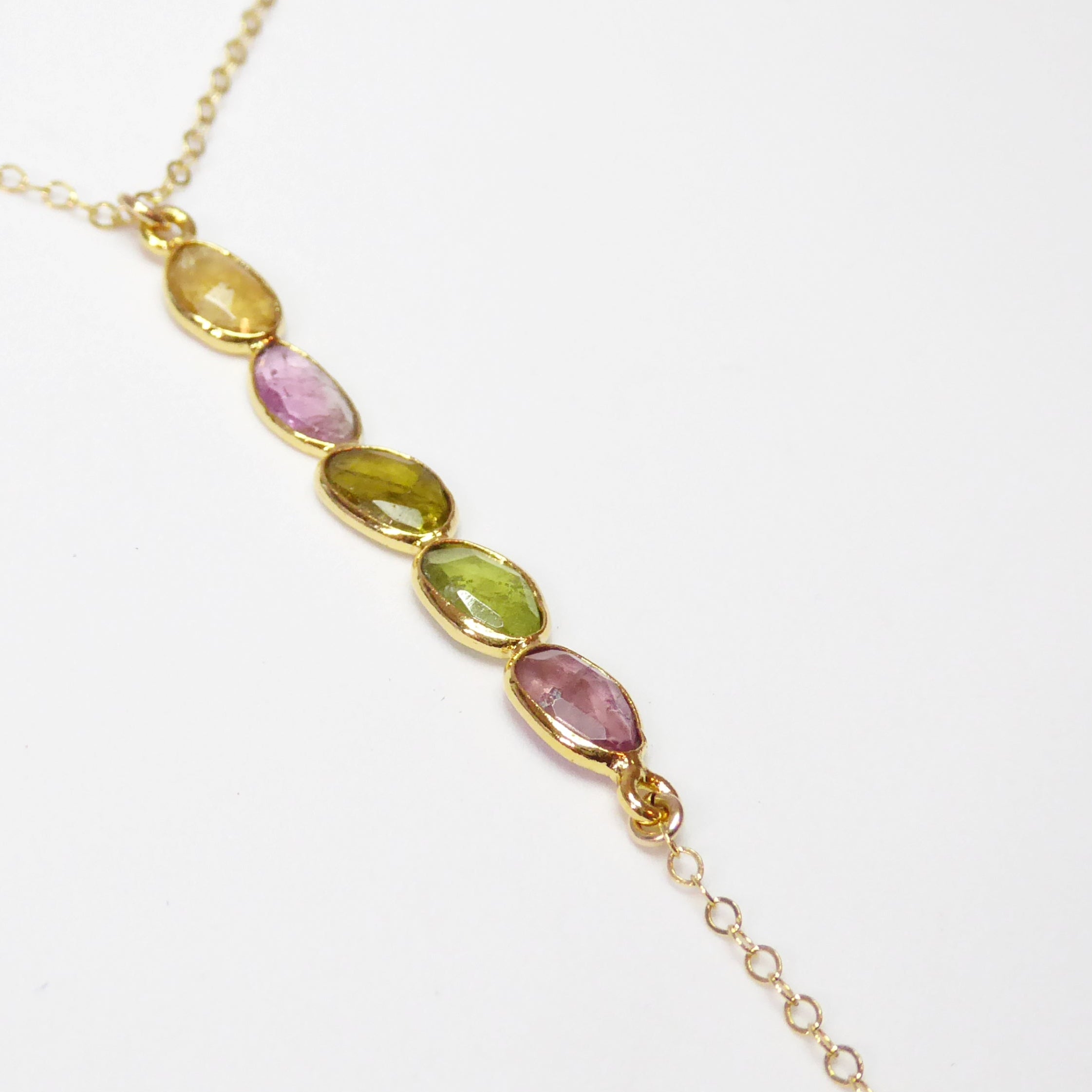 Tourmaline Lariat Necklace For Women With Mixed Colors