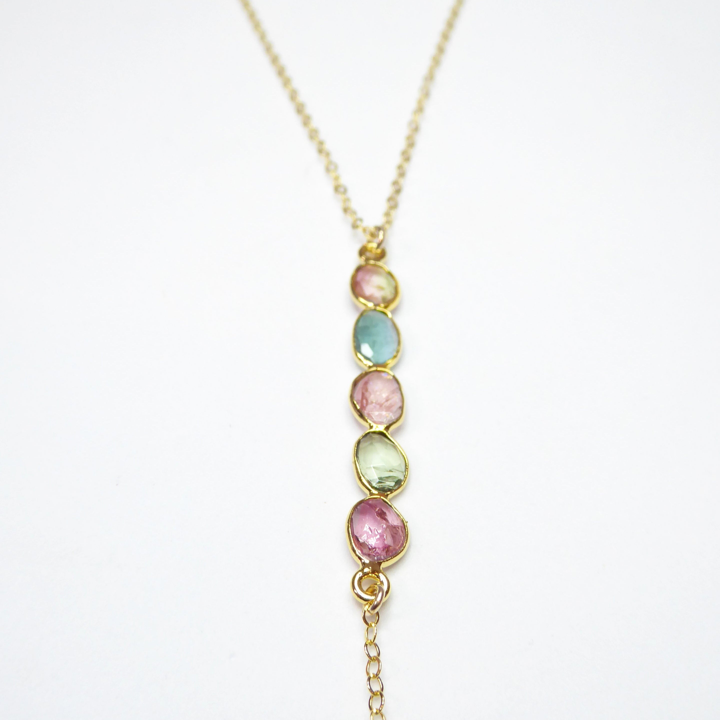 Tourmaline Lariat Necklace For Women With Mixed Colors