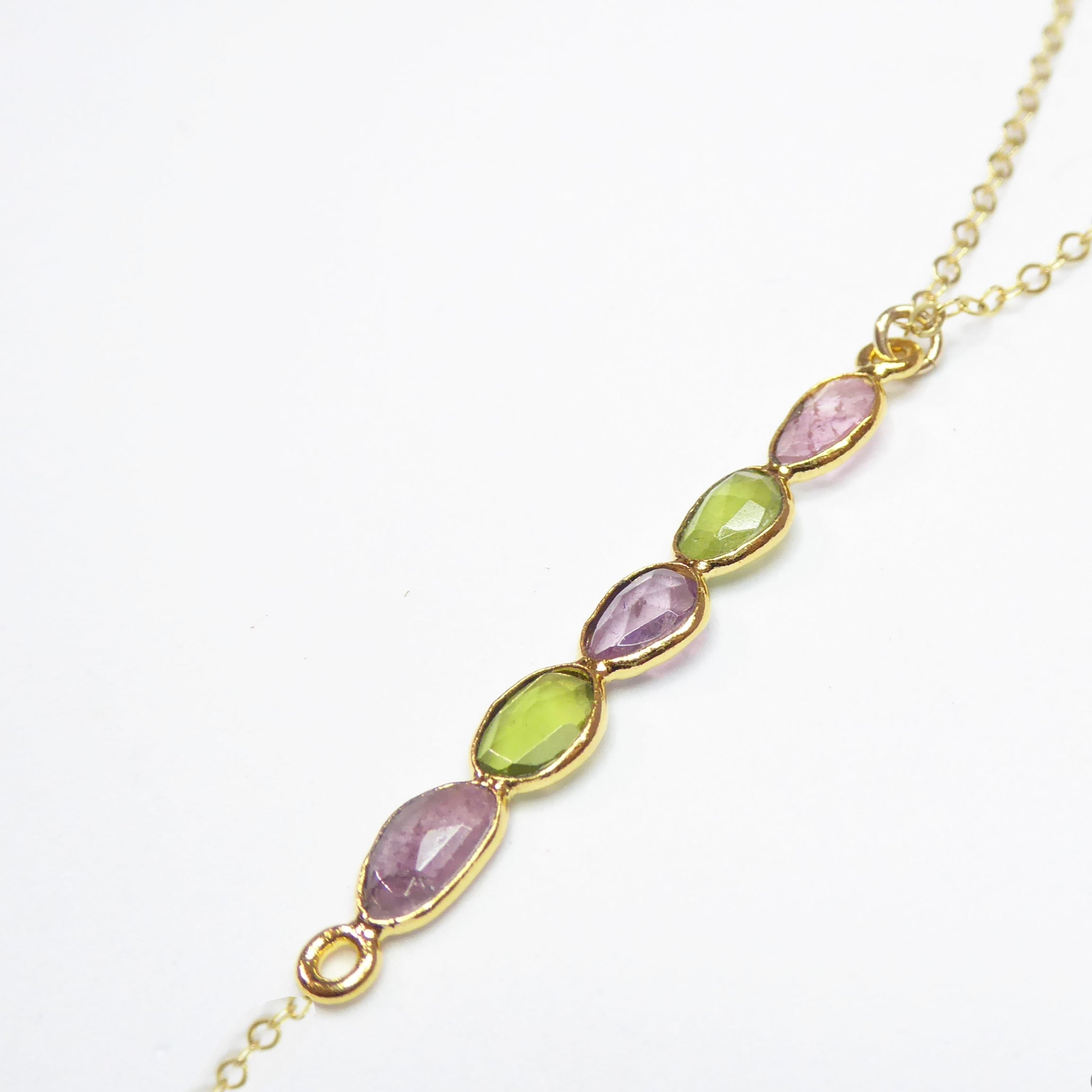 Tourmaline Lariat Necklace For Women With Mixed Colors