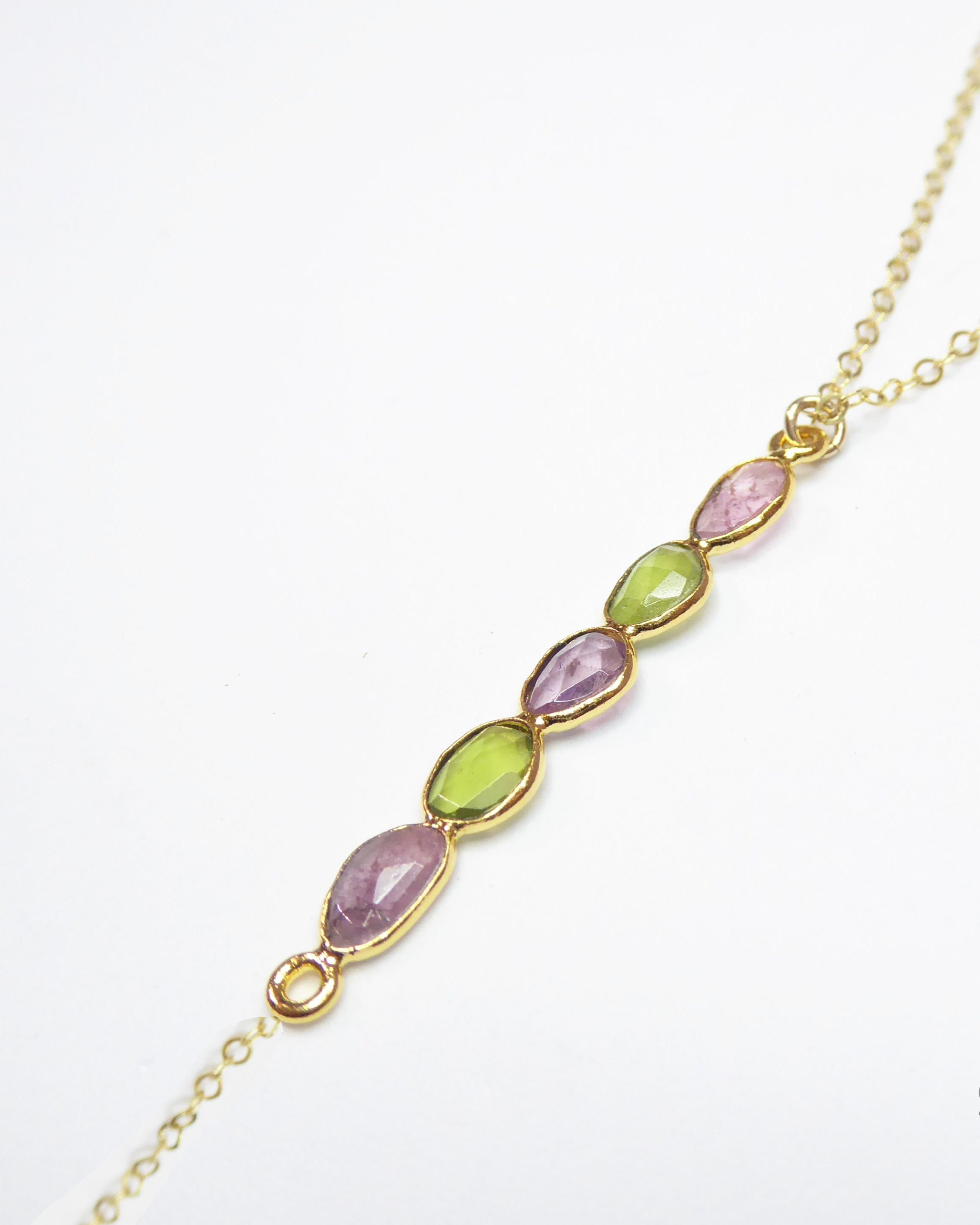 Tourmaline Lariat Necklace For Women With Mixed Colors