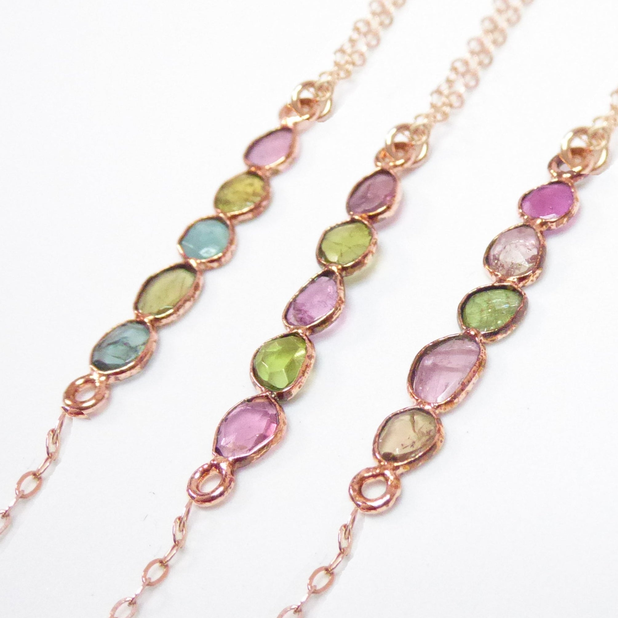 Tourmaline Lariat Necklace For Women With Mixed Colors