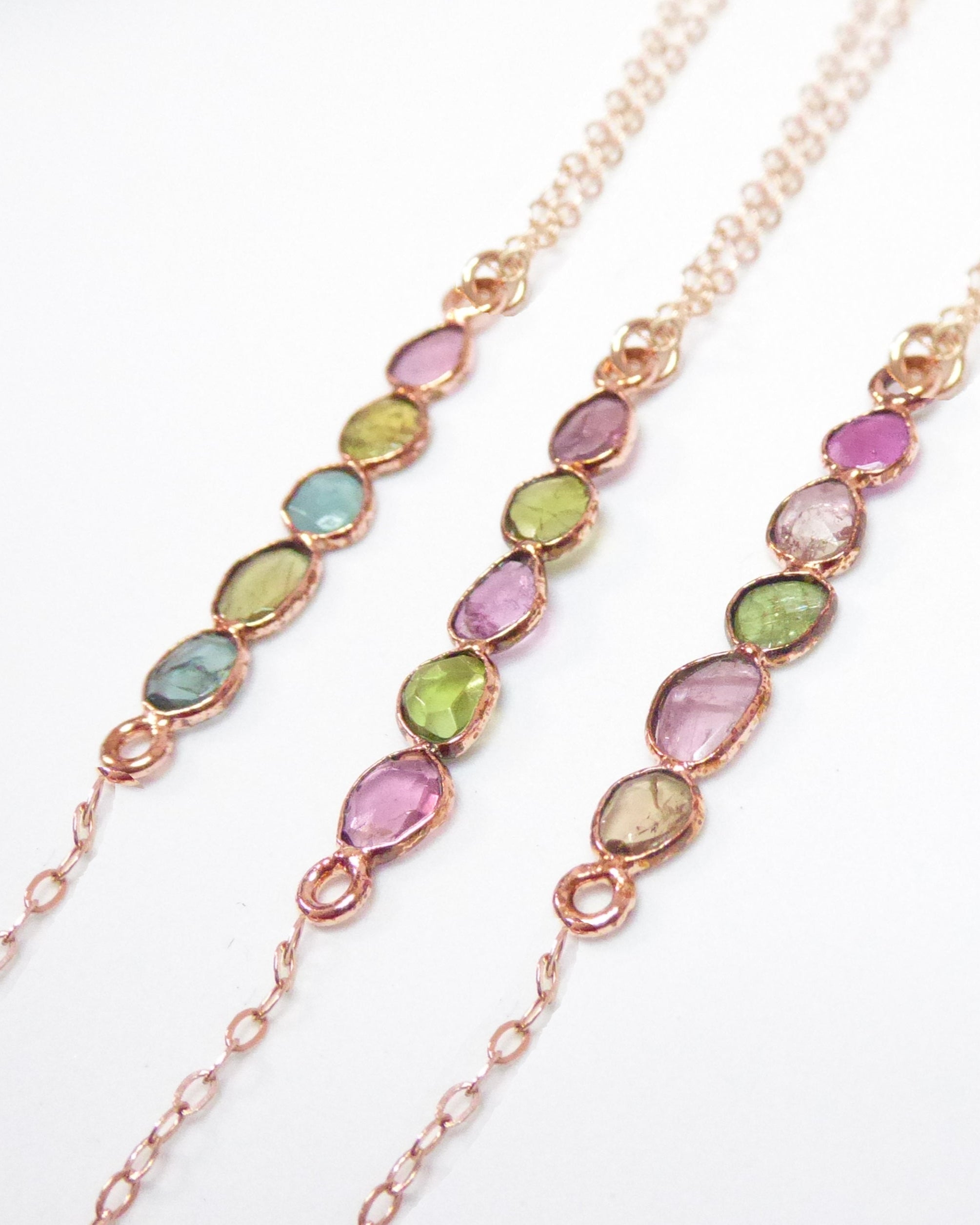 Tourmaline Lariat Necklace For Women With Mixed Colors