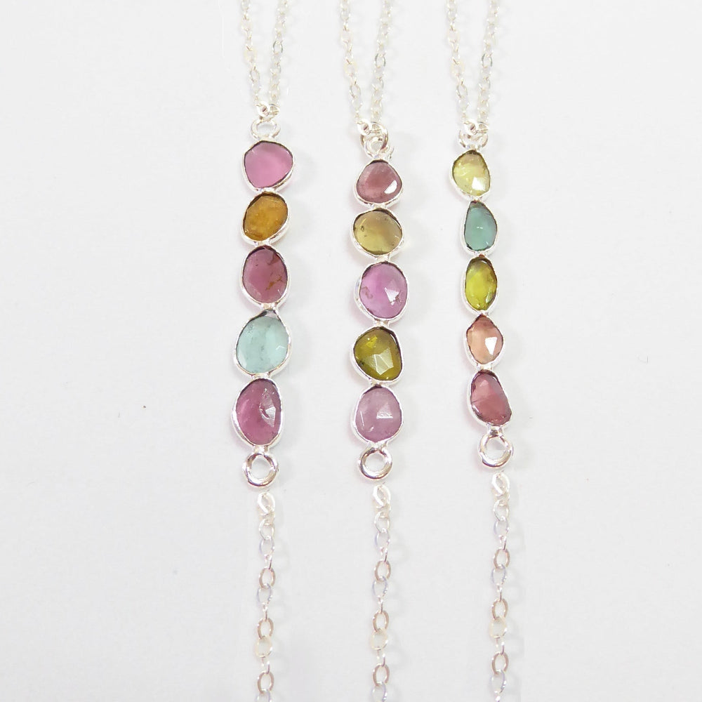 Tourmaline Lariat Necklace For Women With Mixed Colors