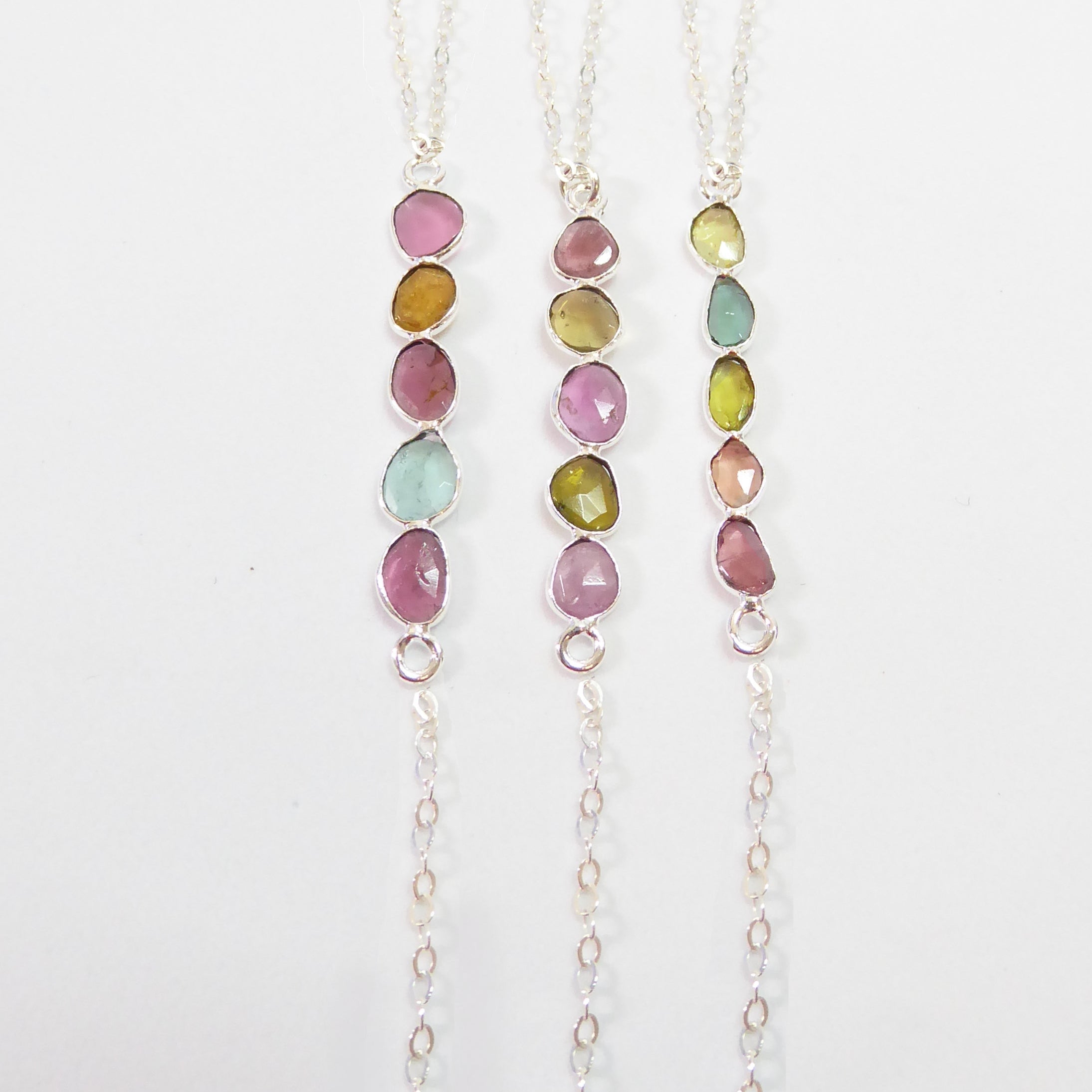 Tourmaline Lariat Necklace For Women With Mixed Colors