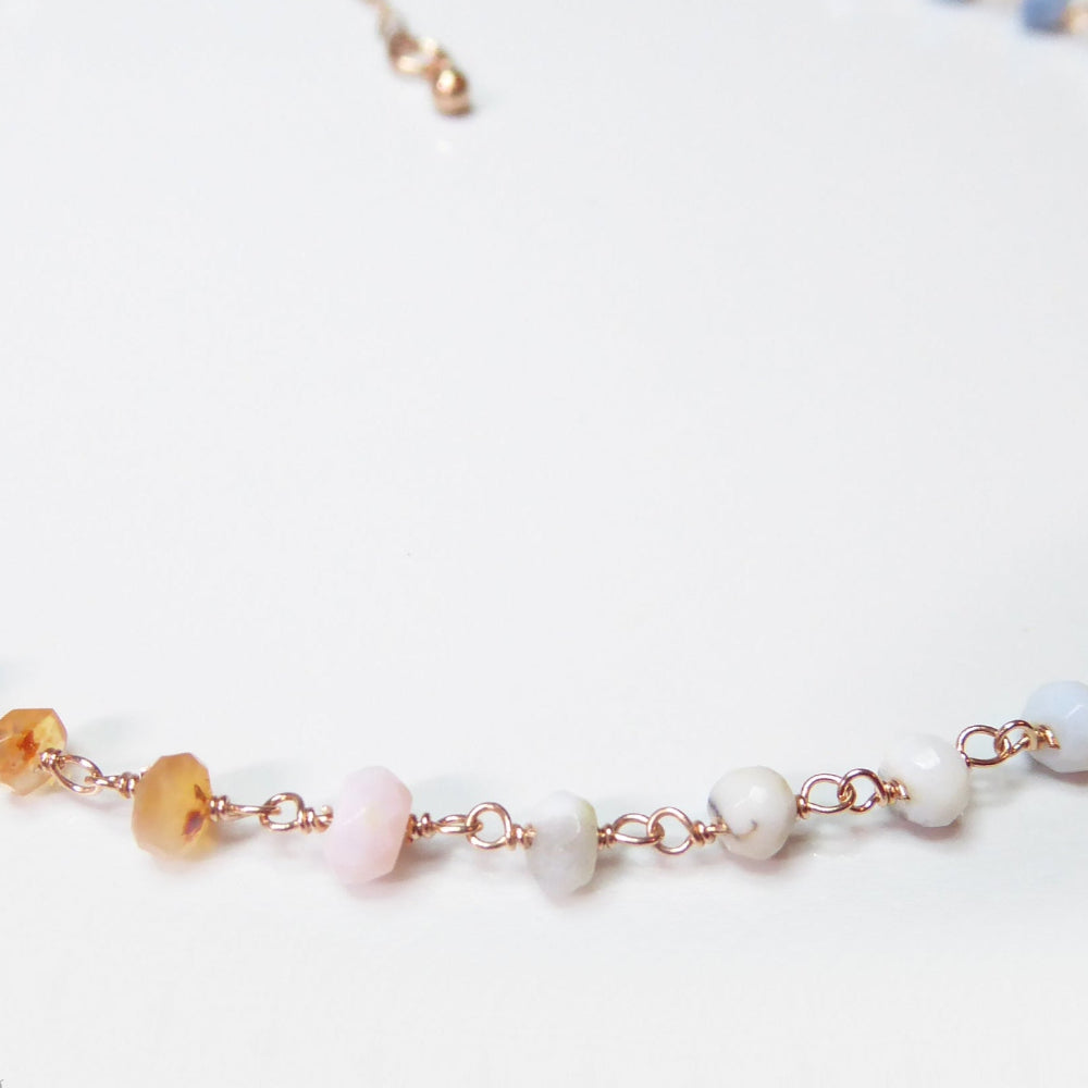 Multi Color Peruvian Opal Gemstone Choker Necklace For Women