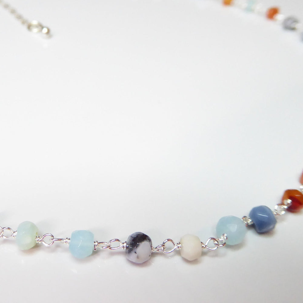 Multi Color Peruvian Opal Gemstone Choker Necklace For Women