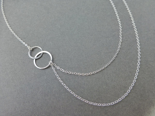Layered and Long Asymmetrical Double Strand Infinity Necklace - In Sterling Silver or Gold
