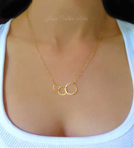 Three Circle Infinity Necklace For Women - Gold, Rose Gold, or Sterling Silver