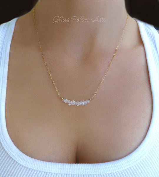 Beaded Bar Gemstone Necklace For Women - Crystal, Rose Quartz, Opal, Amethyst - Choose Your Birthstone