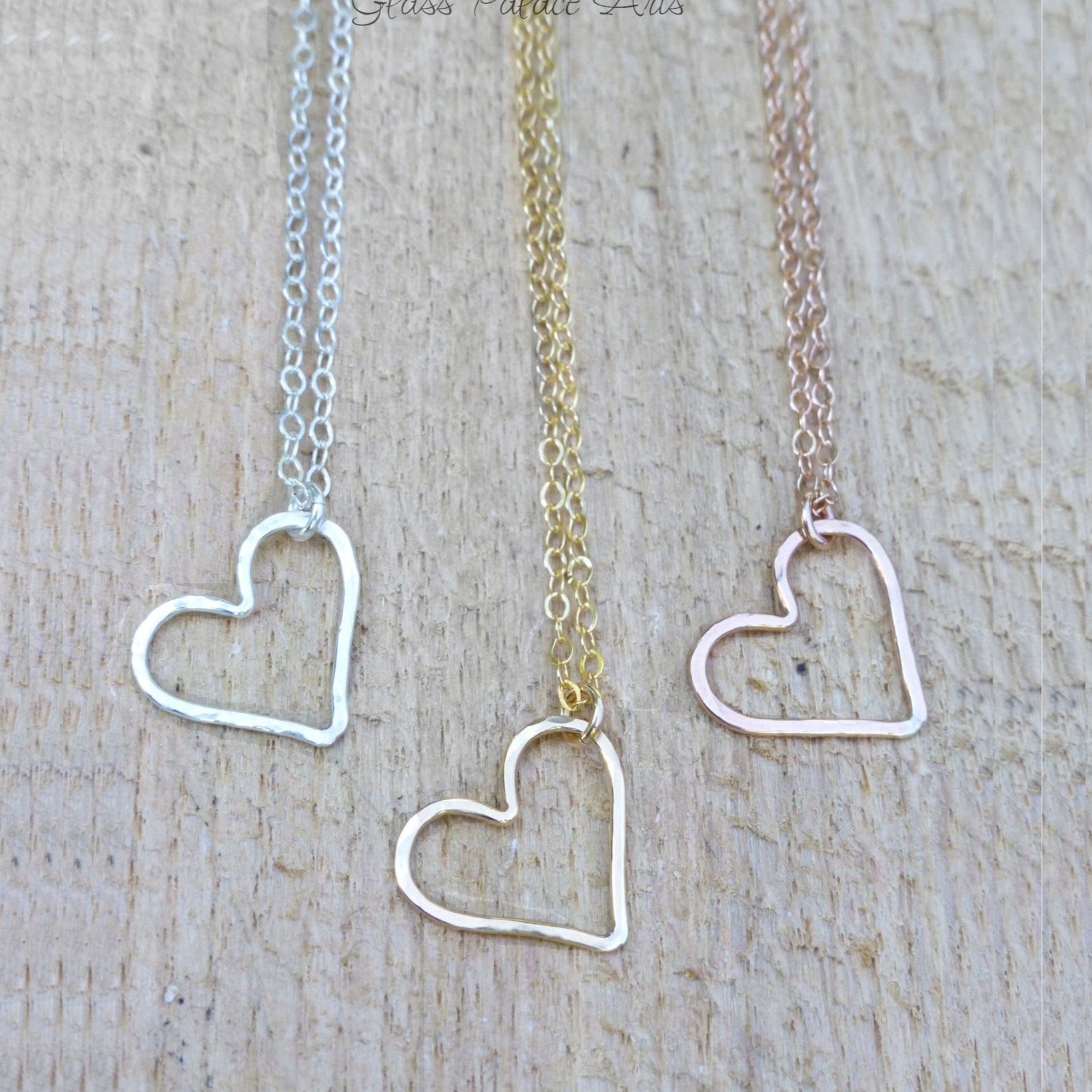 Floating Hammered Open Heart Necklace - Sterling Silver, Gold or Rose Gold