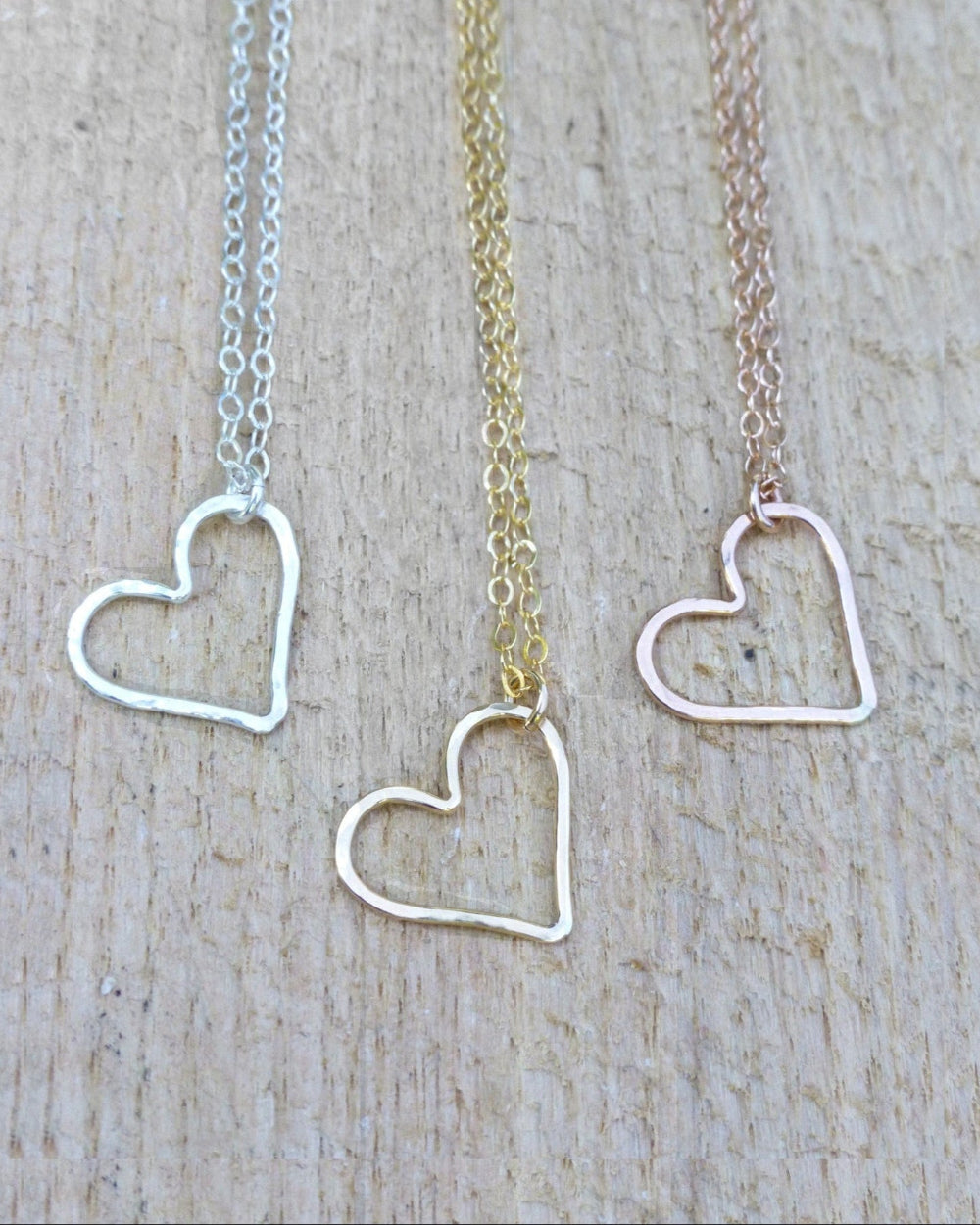 Floating Hammered Open Heart Necklace - Sterling Silver, Gold or Rose Gold