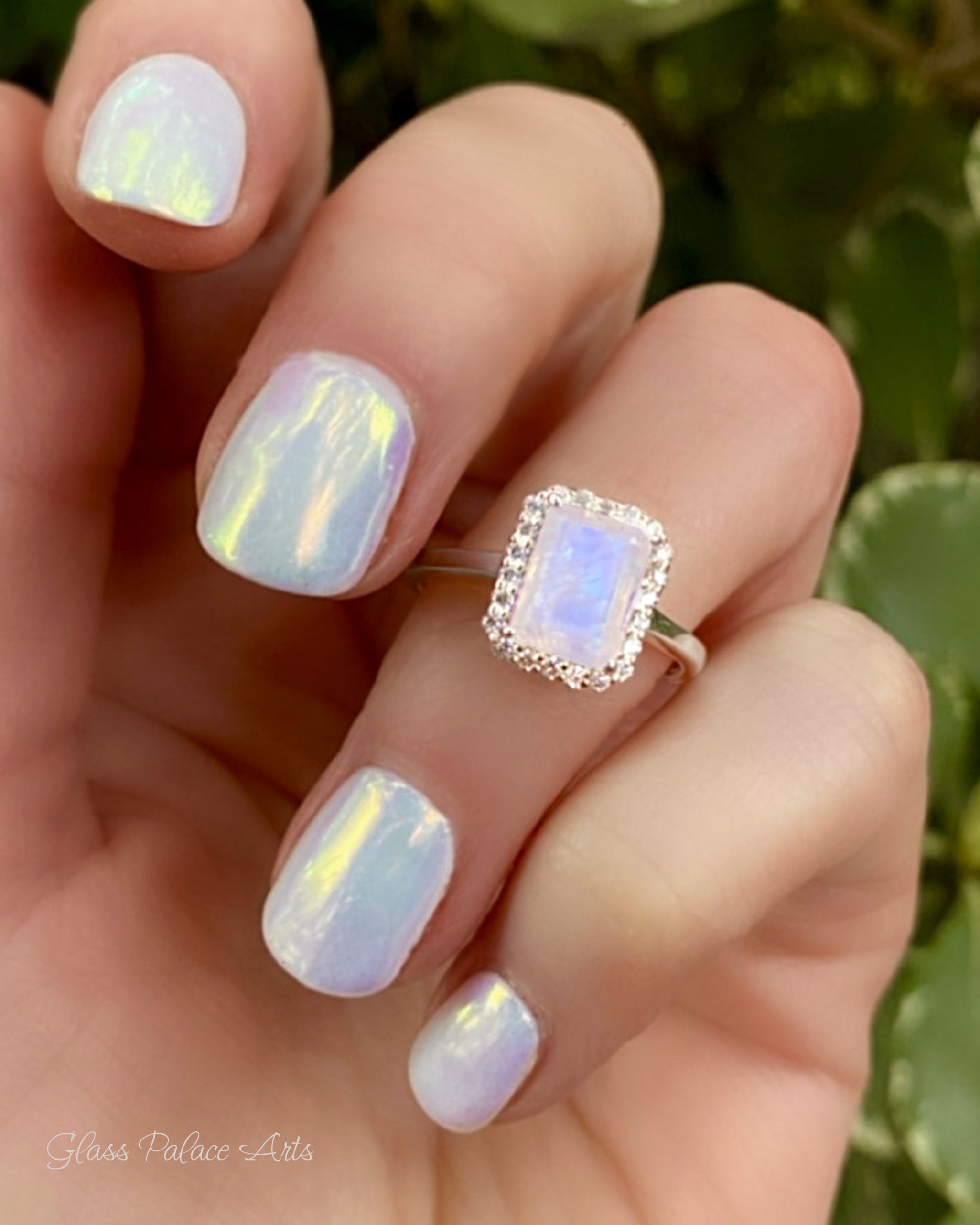 Moonstone And White Topaz Radiant Cut Engagement Ring - 925 Sterling Silver