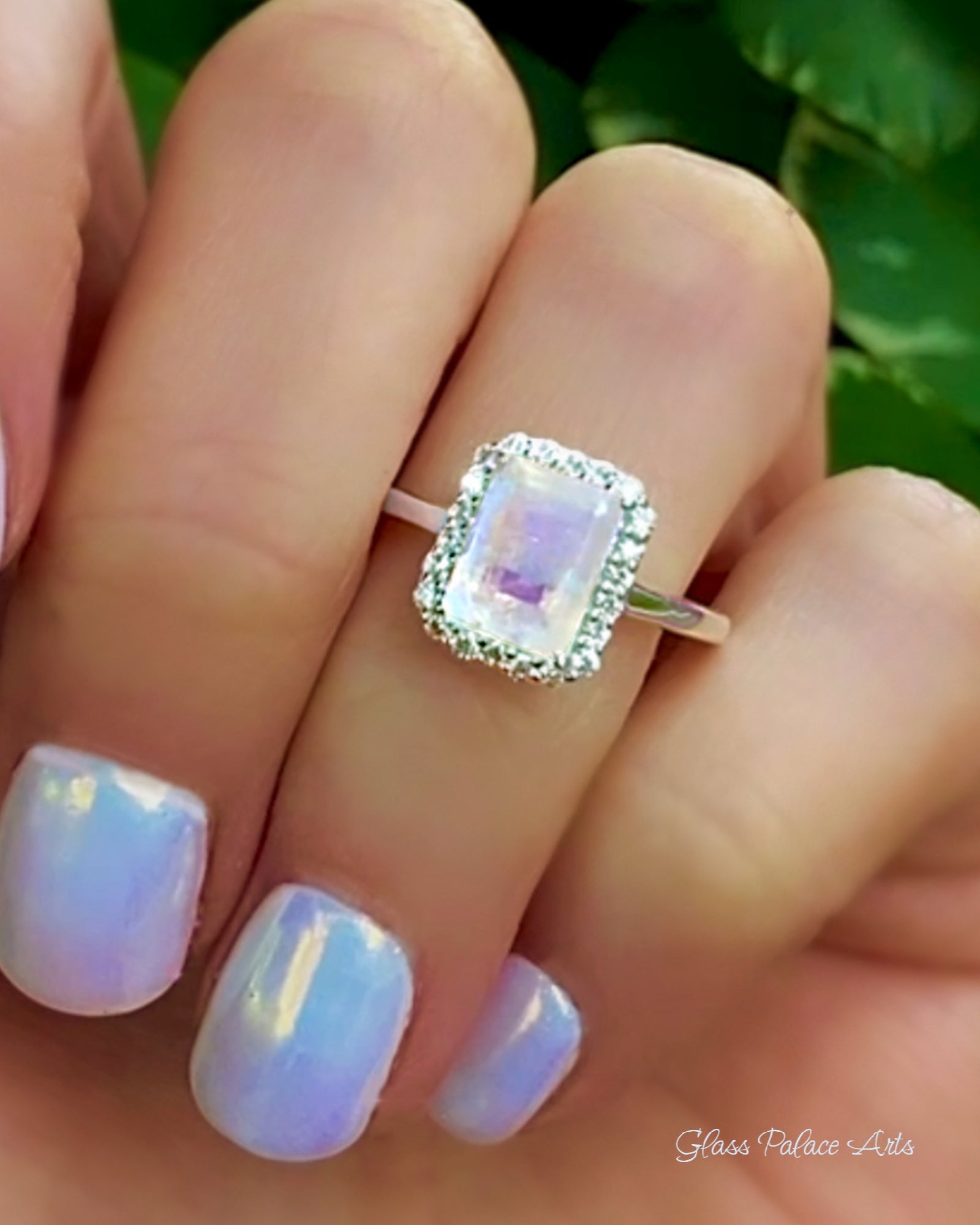 Moonstone And White Topaz Radiant Cut Engagement Ring - 925 Sterling Silver