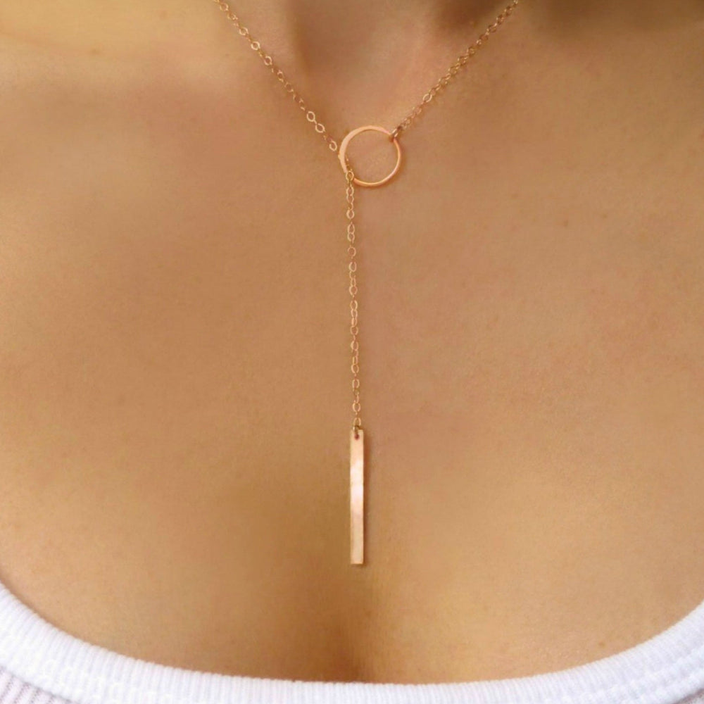 Lariat Necklace For Women With Vertical Bar Y Drop
