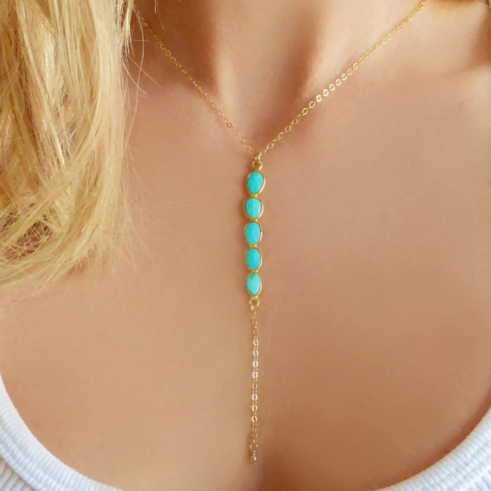Long Turquoise Pendant Lariat Necklace For Women
