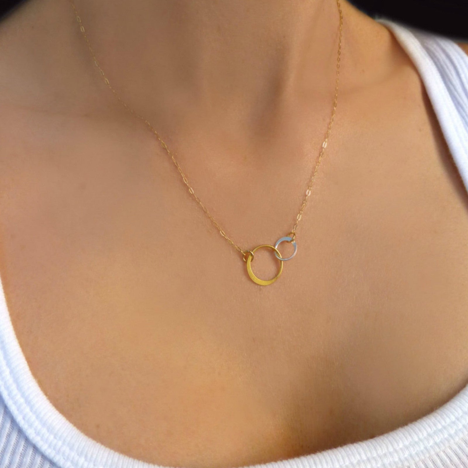 Mixed Metal Linked Circles Eternity Necklace For Women