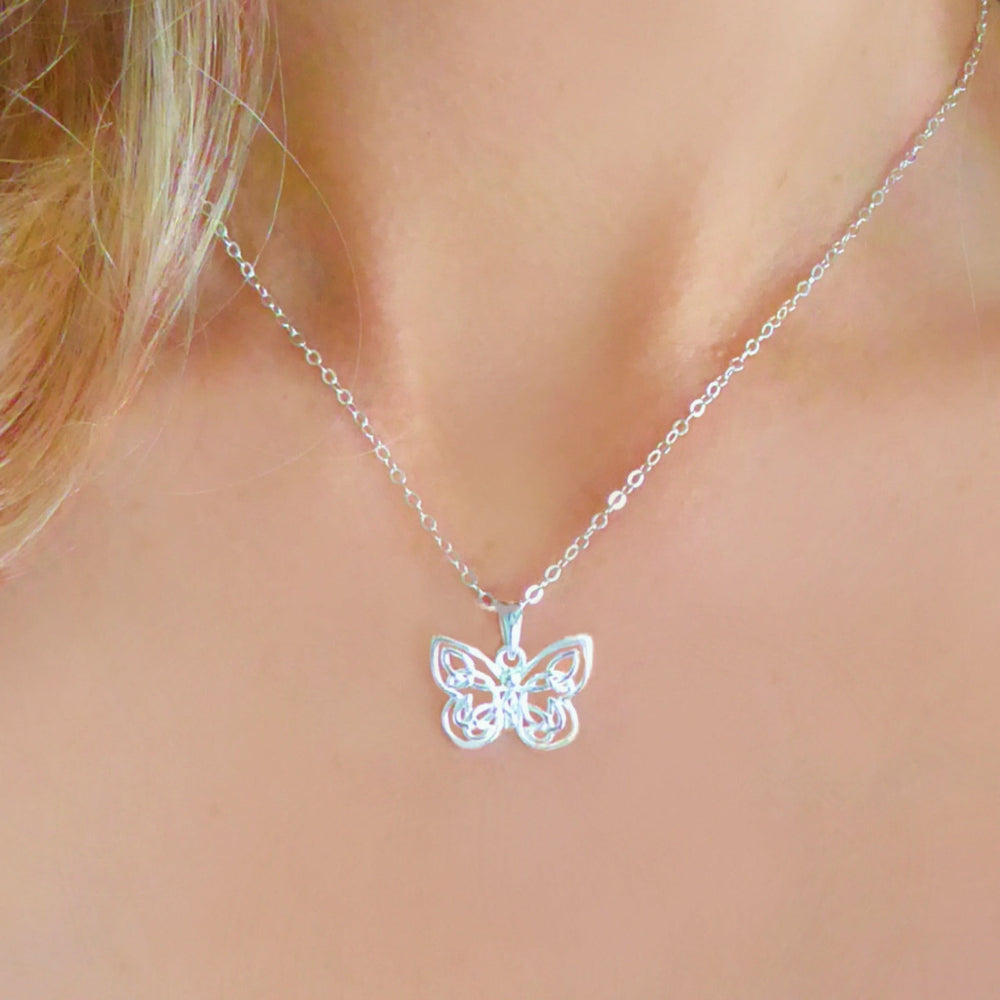 Dainty Sterling Silver Butterfly Pendant Necklace For Women