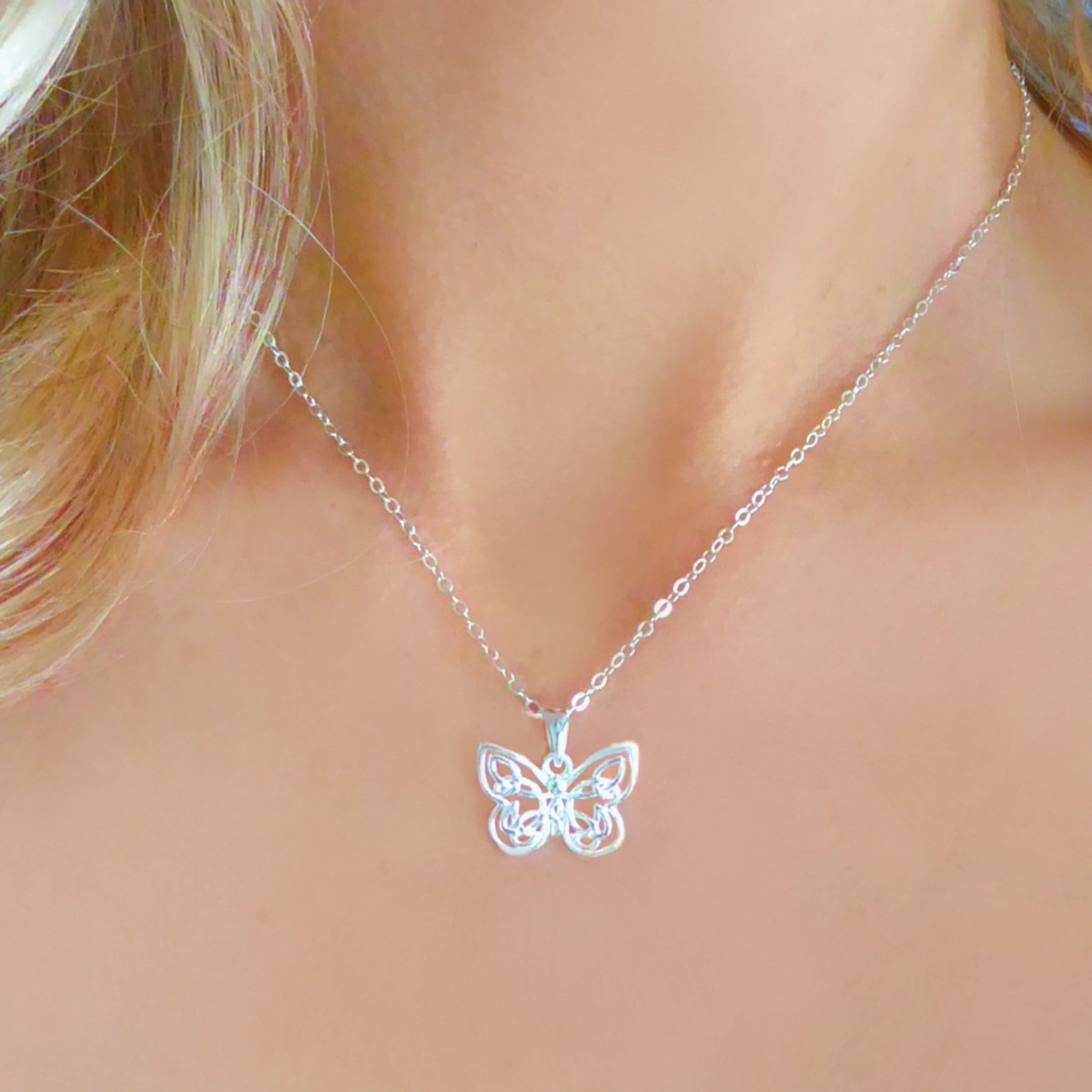 Dainty Sterling Silver Butterfly Pendant Necklace For Women