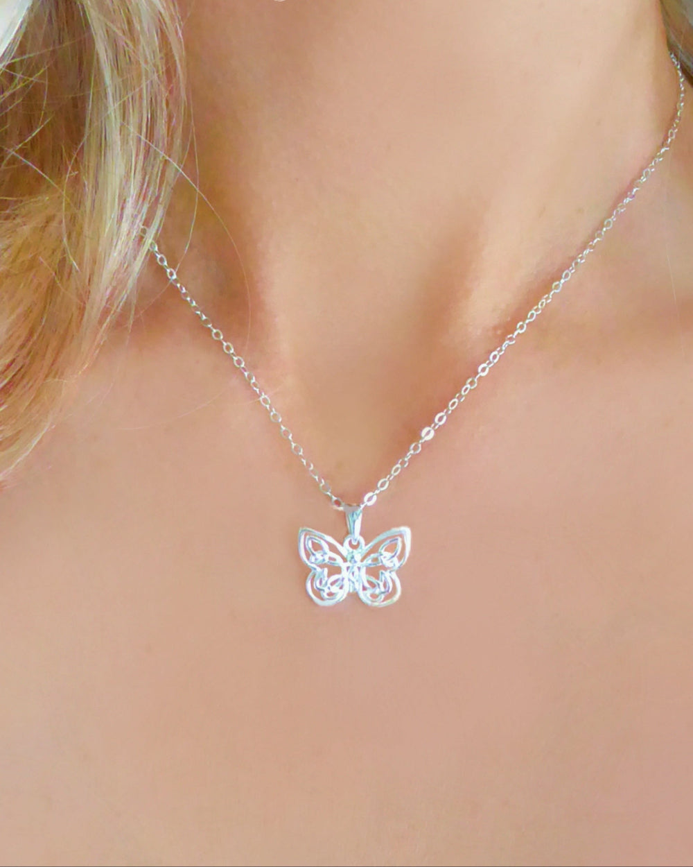 Dainty Sterling Silver Butterfly Pendant Necklace For Women