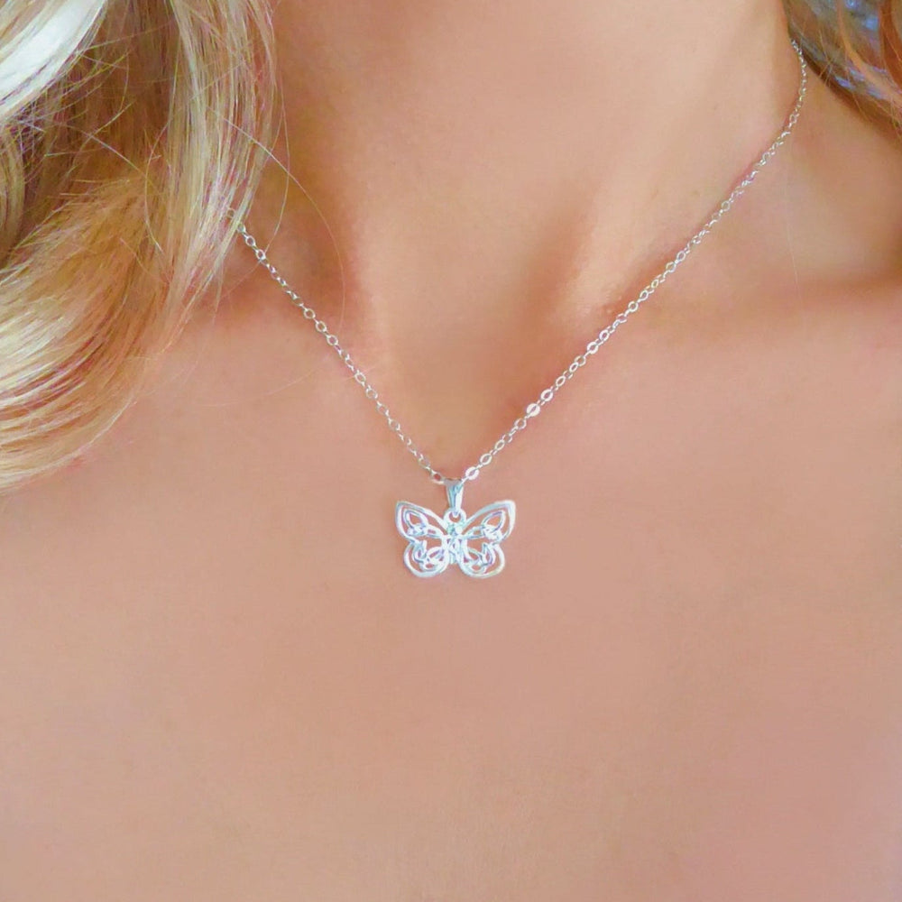Dainty Sterling Silver Butterfly Pendant Necklace For Women